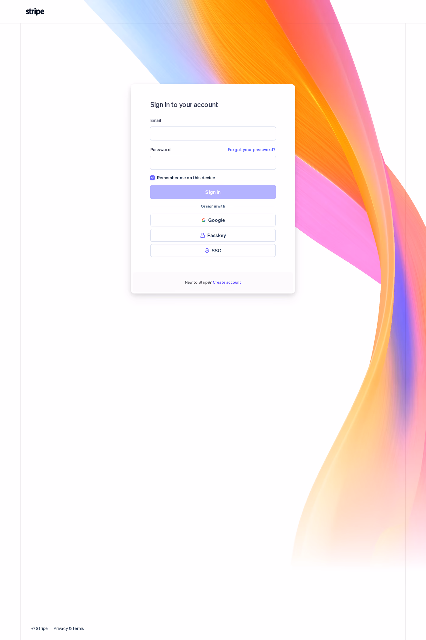 Stripe login page