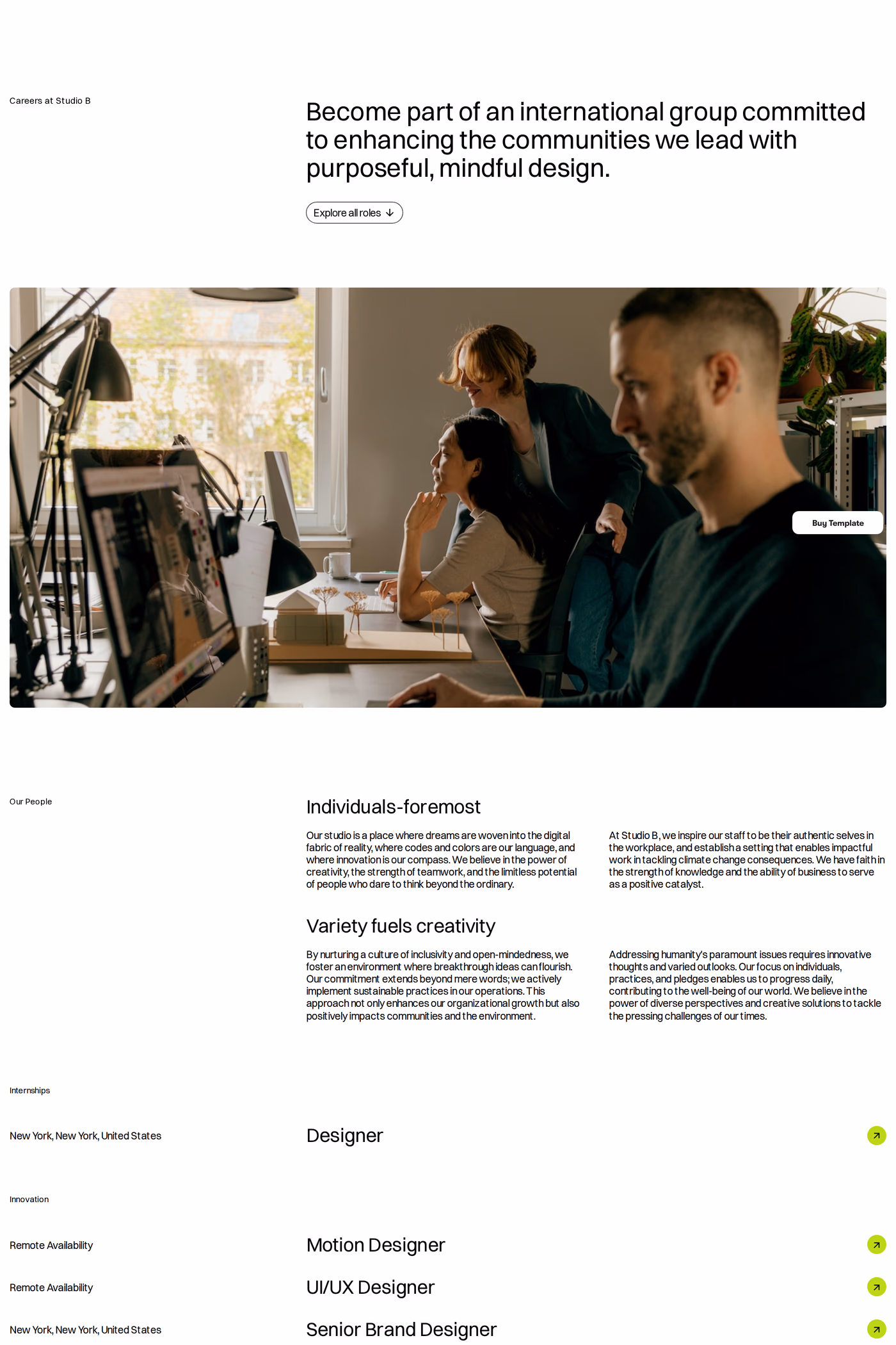 Studio B careers page