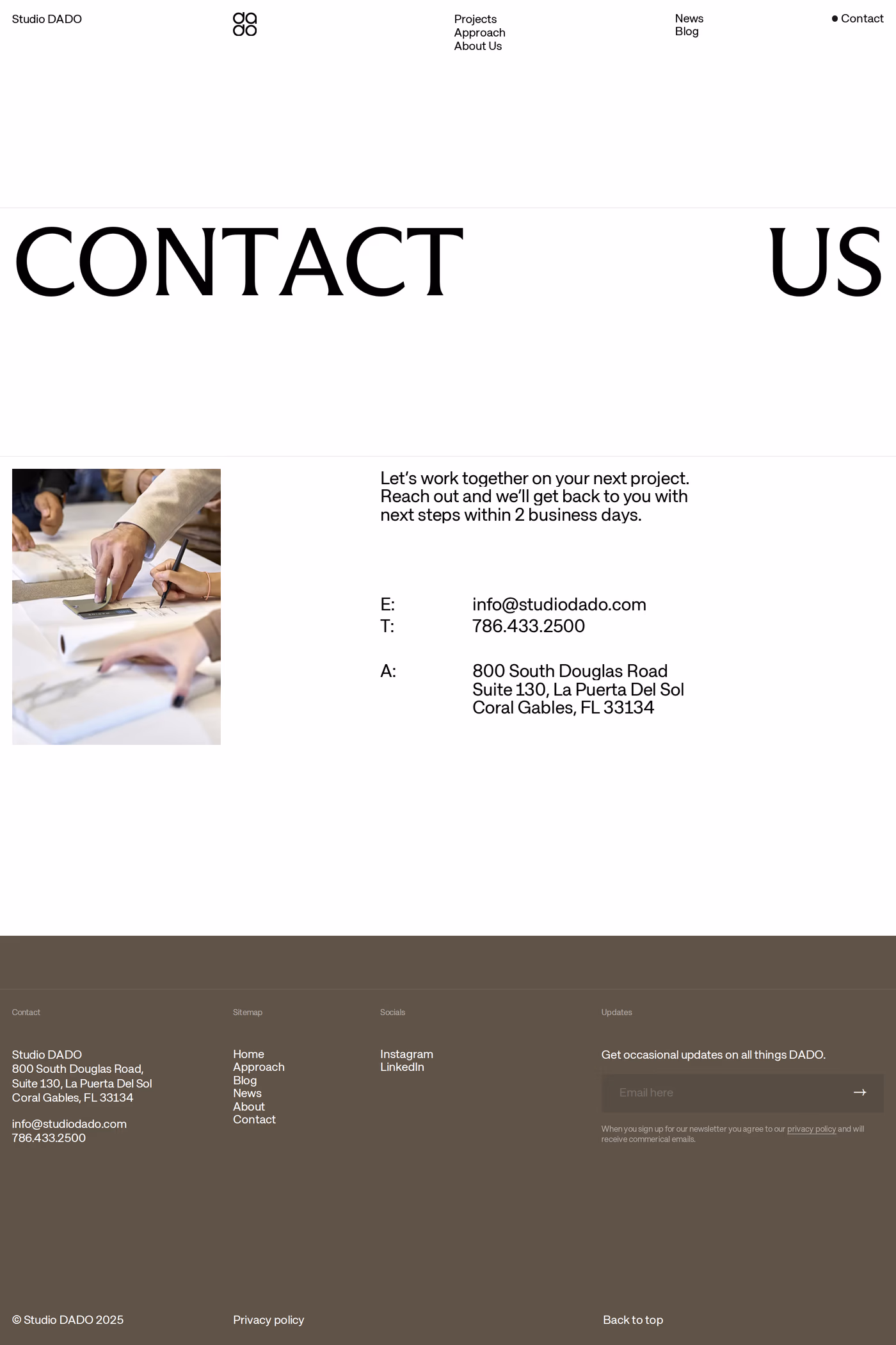 Studio Dado contact page