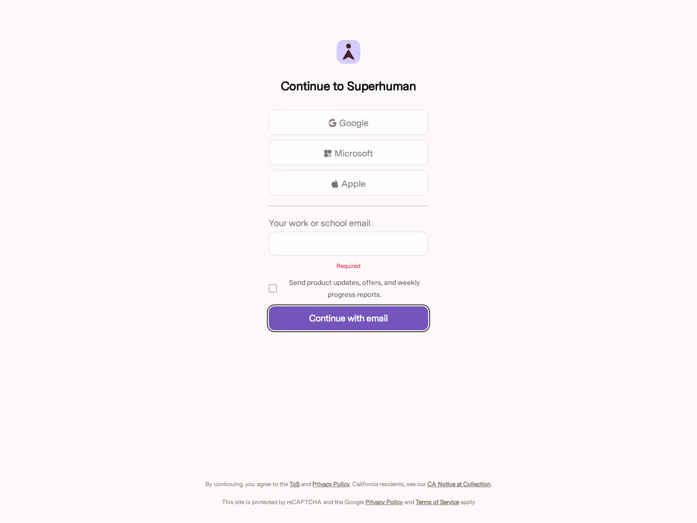 Superhuman login page