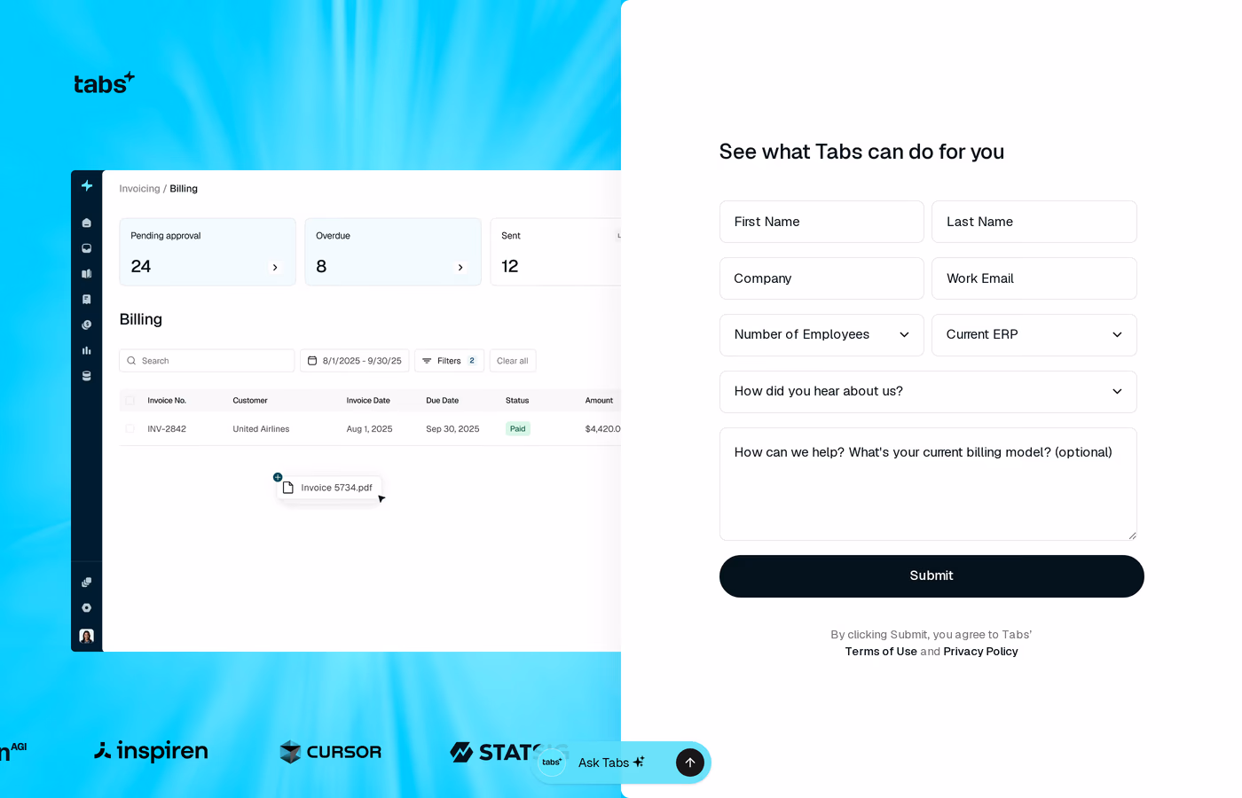Tabs contact page