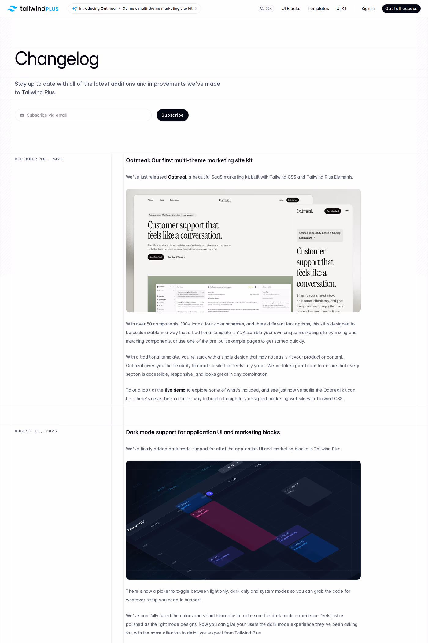 Tailwind UI changelog page