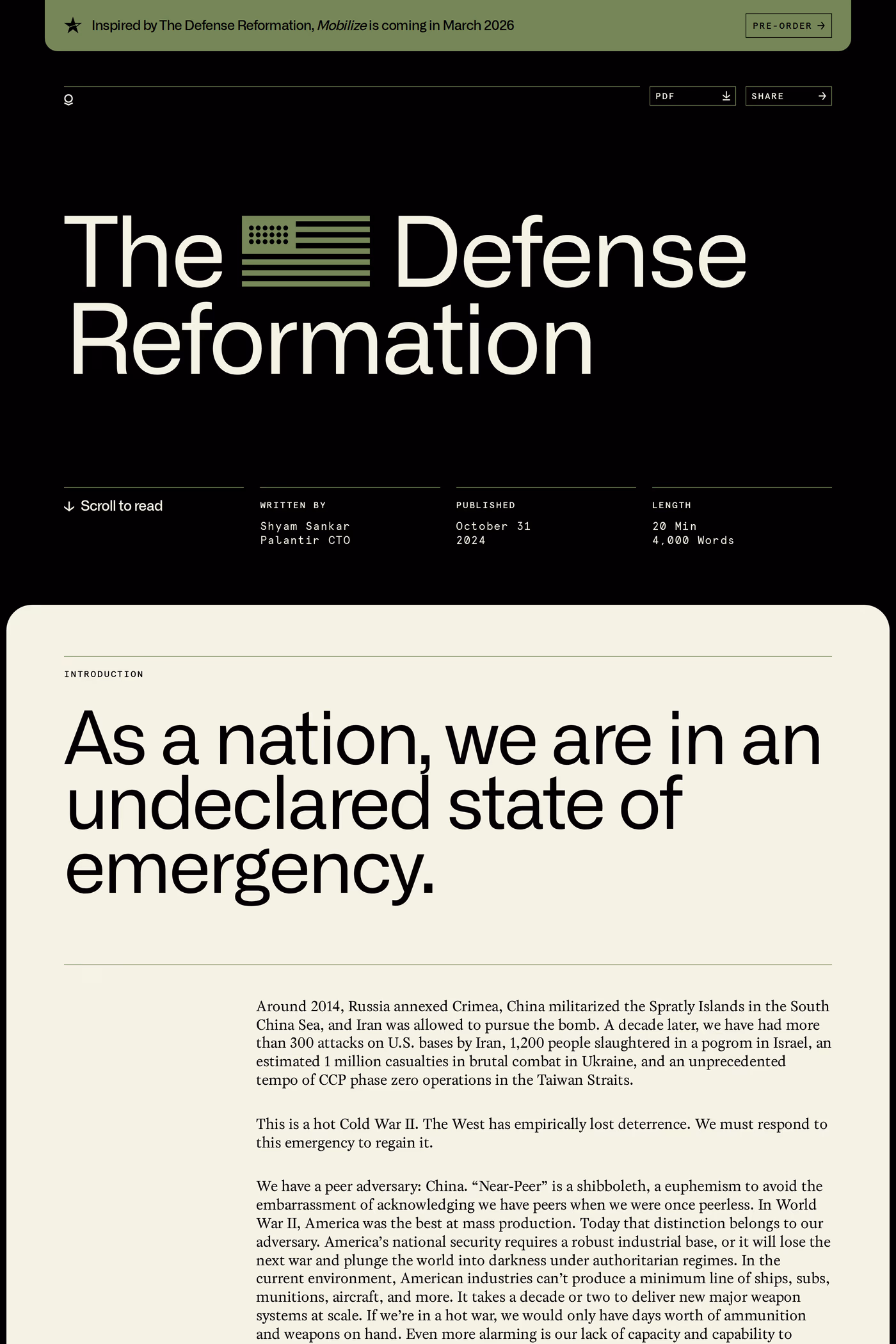 The Defense Reformation features page
