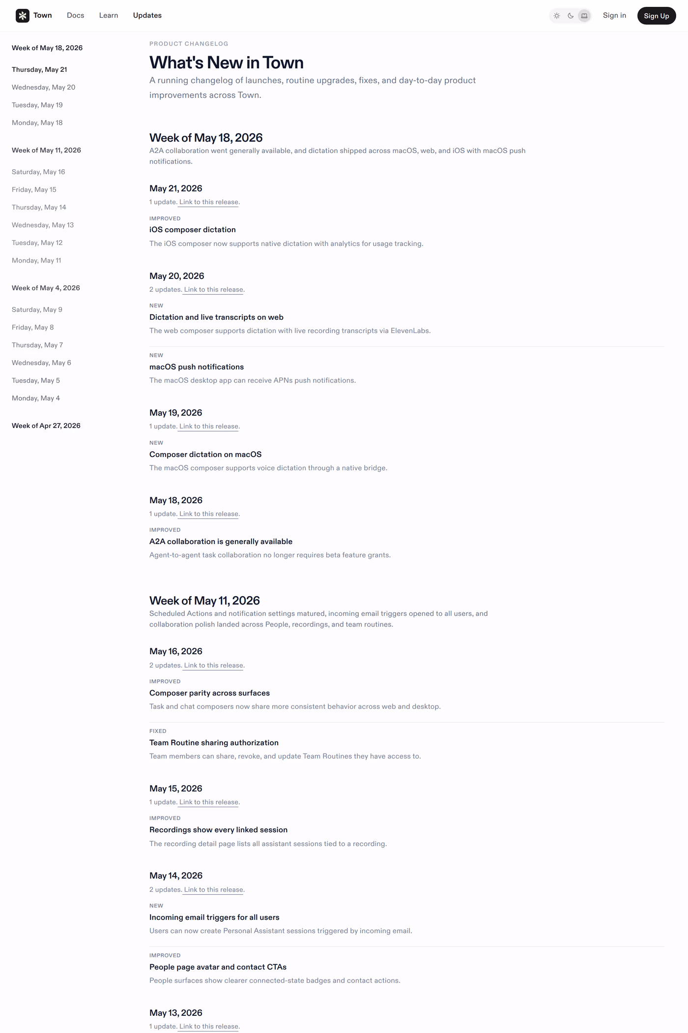 Town blog page