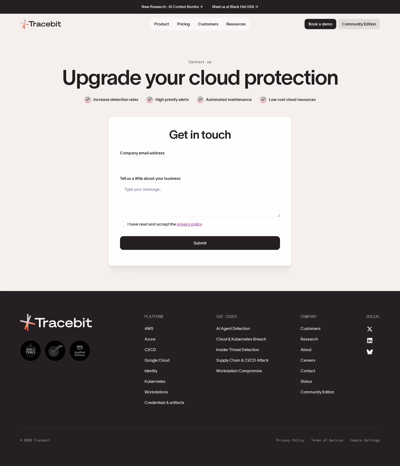Tracebit contact page
