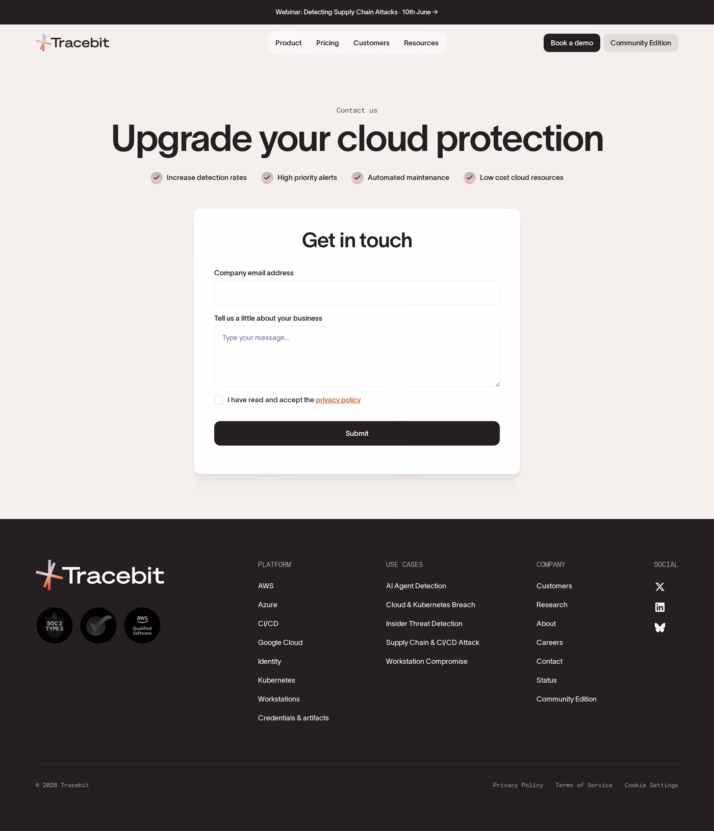 Tracebit contact page
