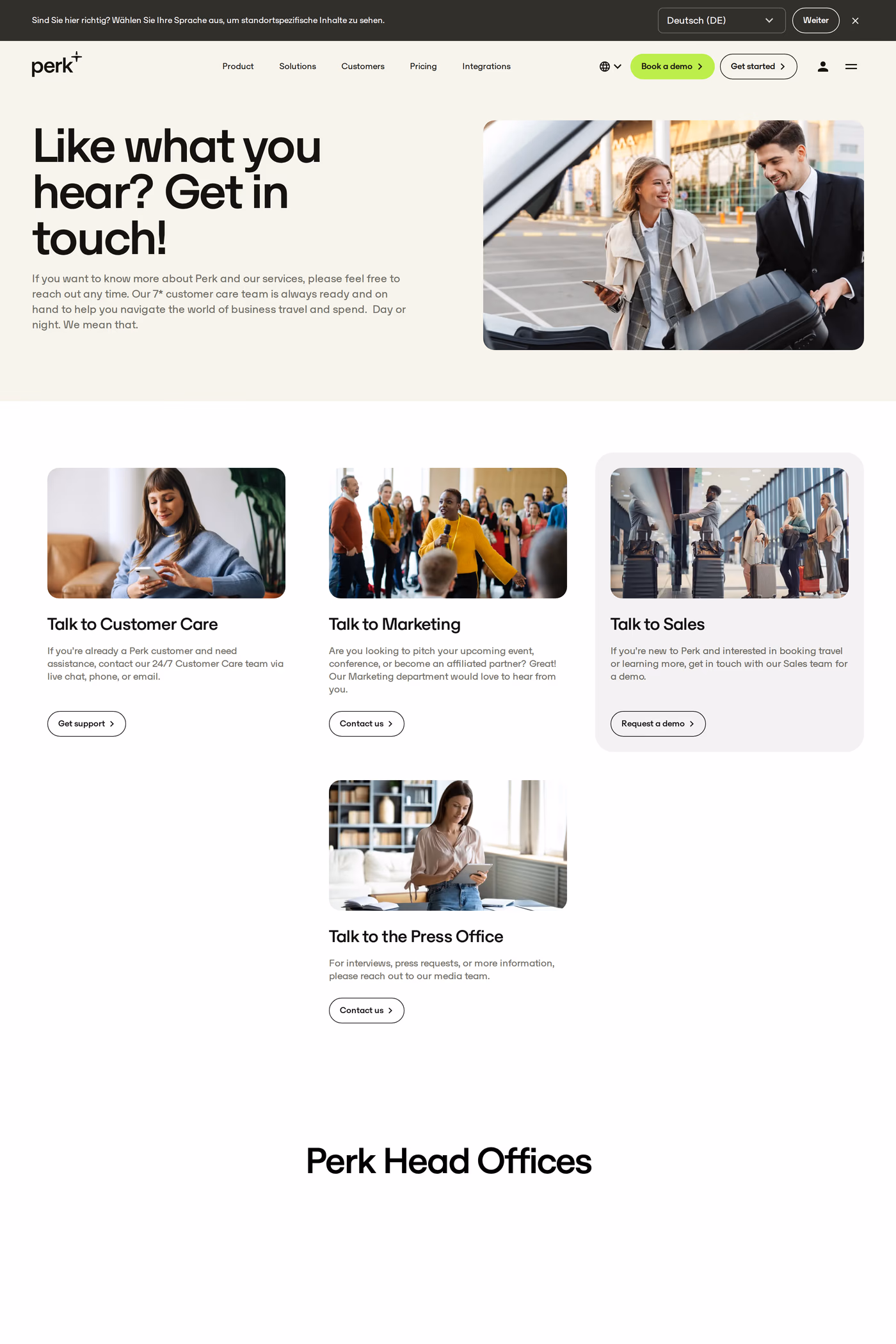 TravelPerk contact page