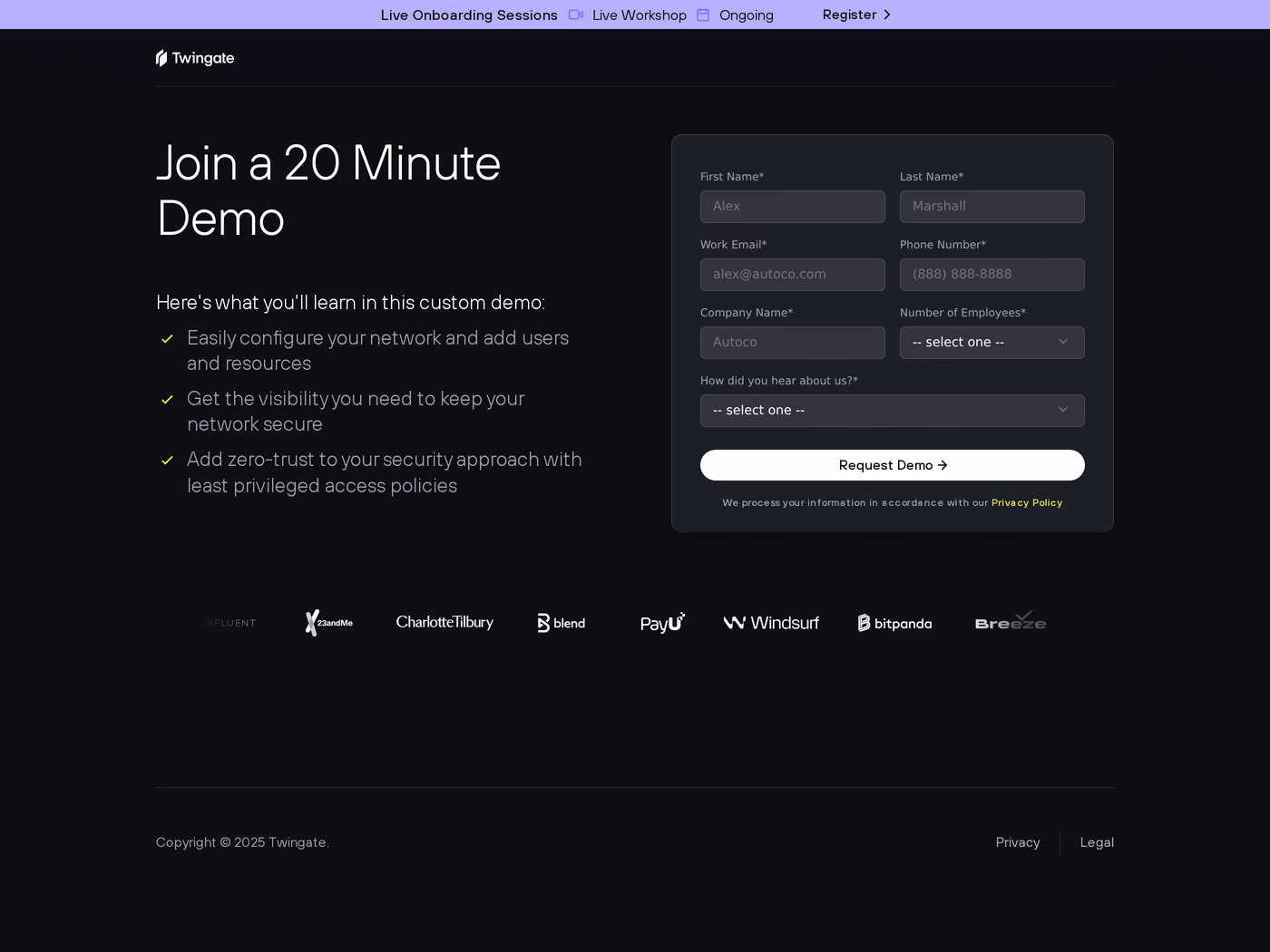 Twingate contact page