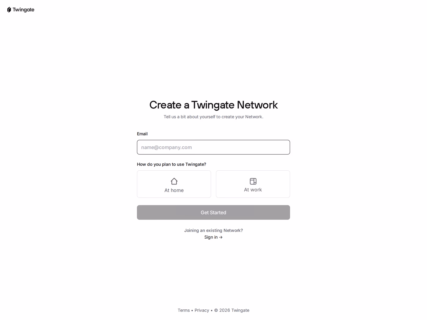 Twingate sign up page