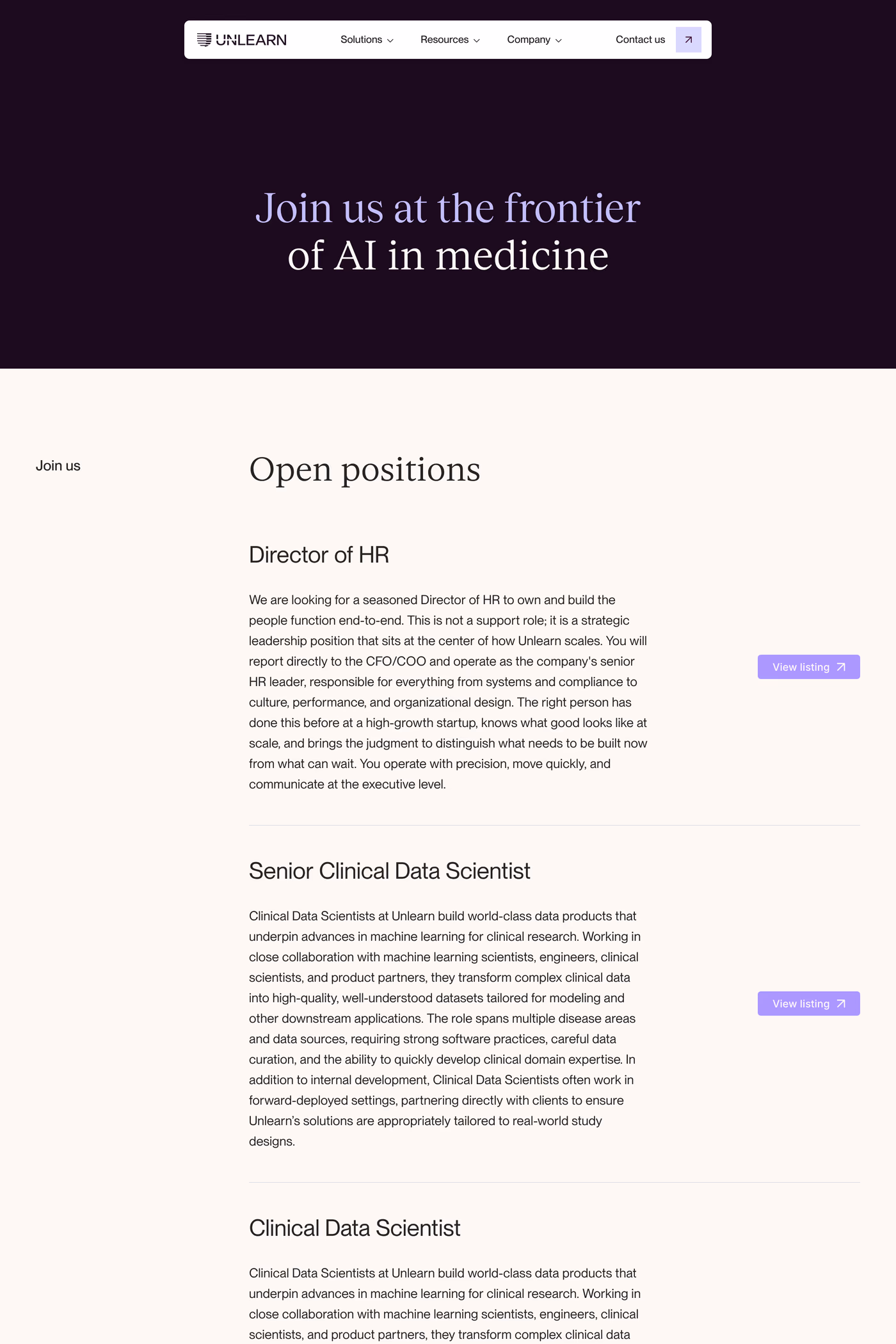 Unlearn careers page