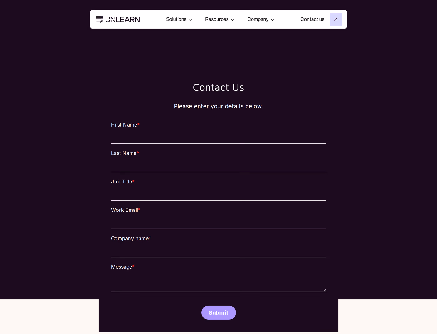Unlearn contact page