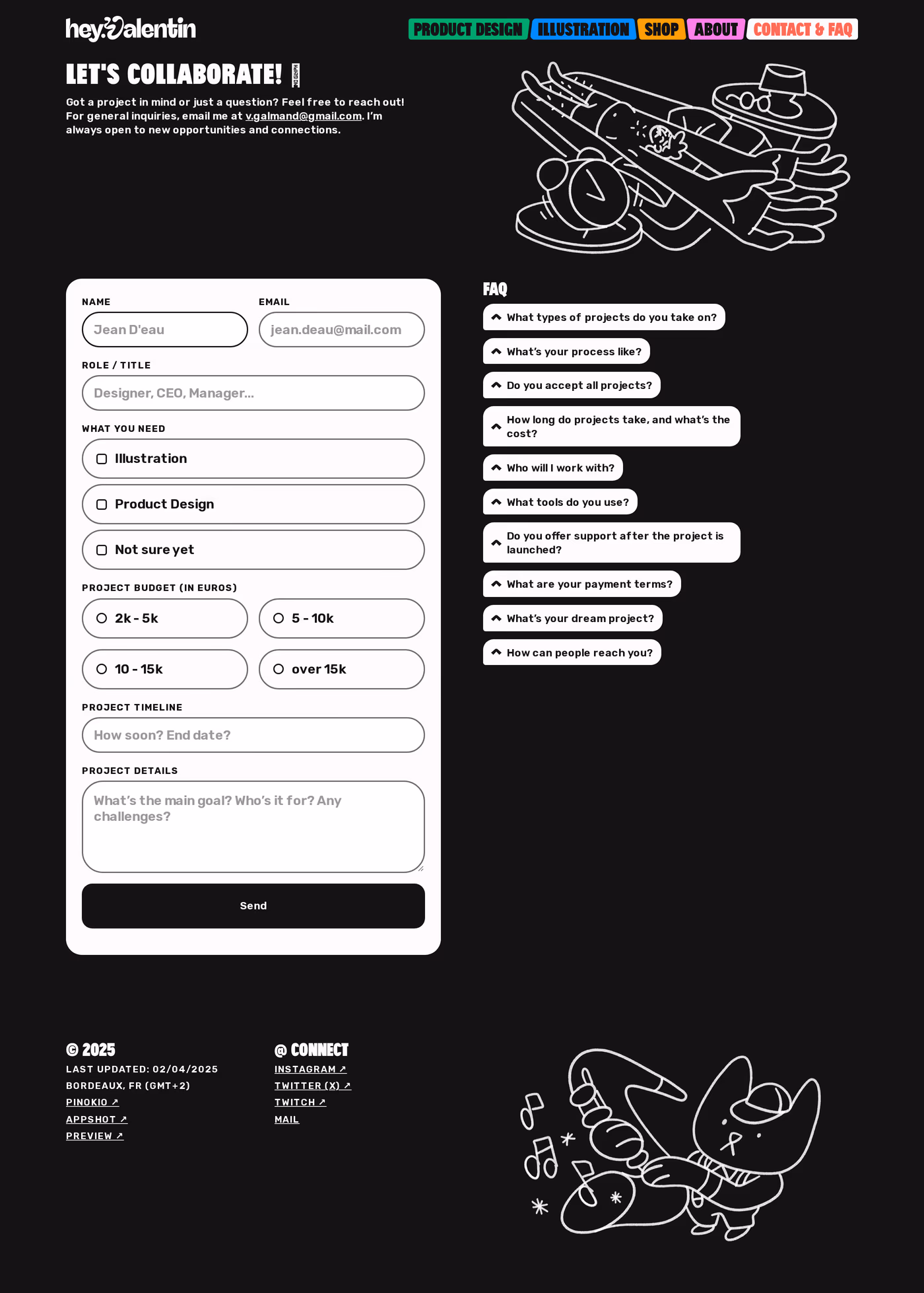 Valentin contact page