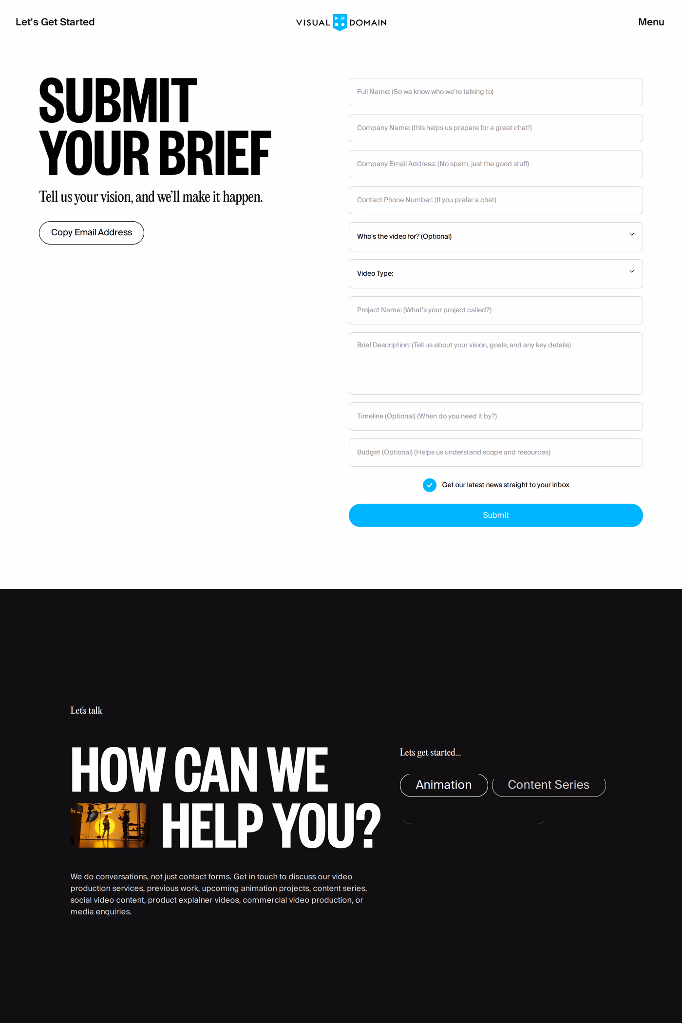 Visual Domain contact page