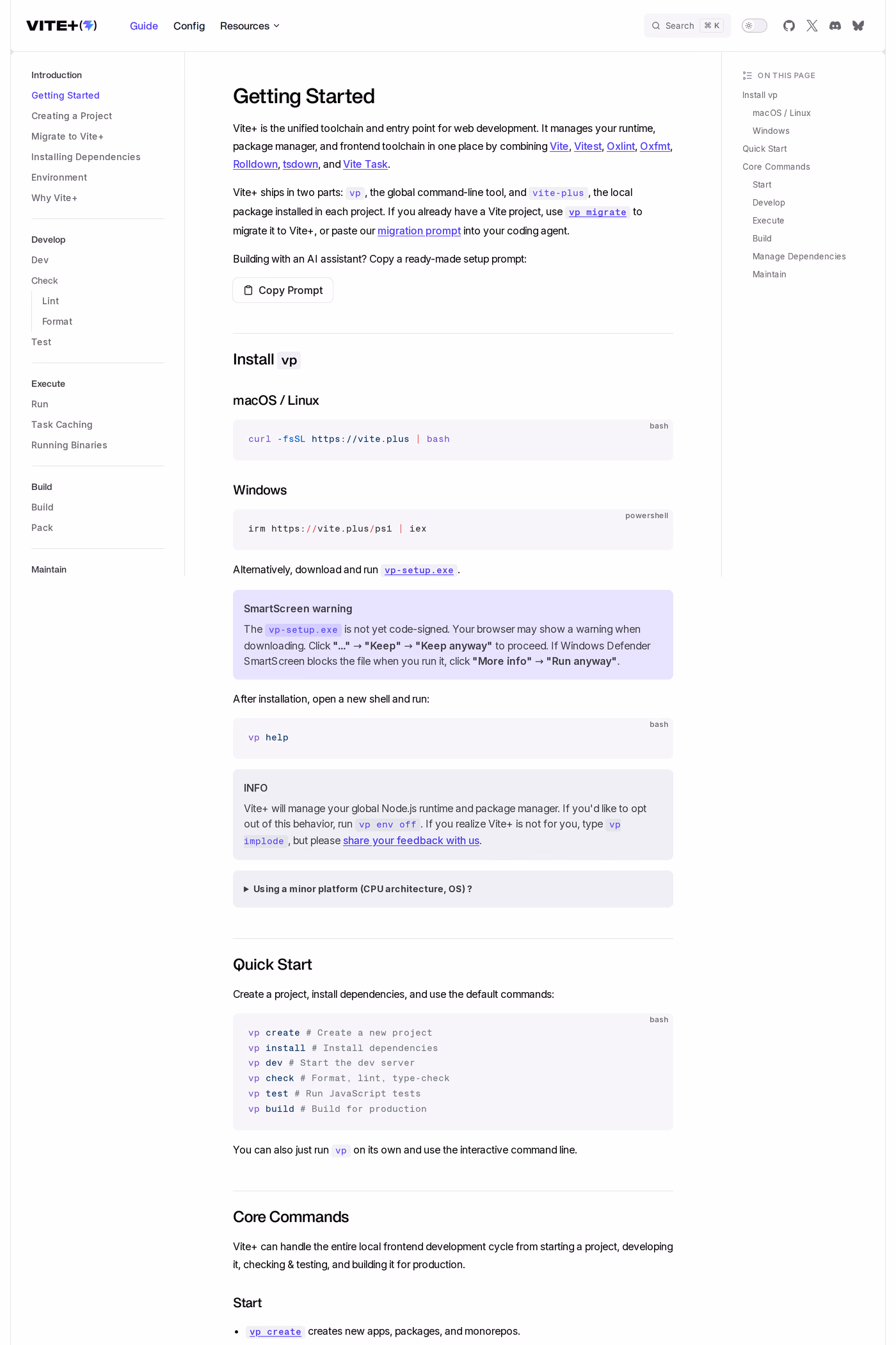 Vite+ docs page
