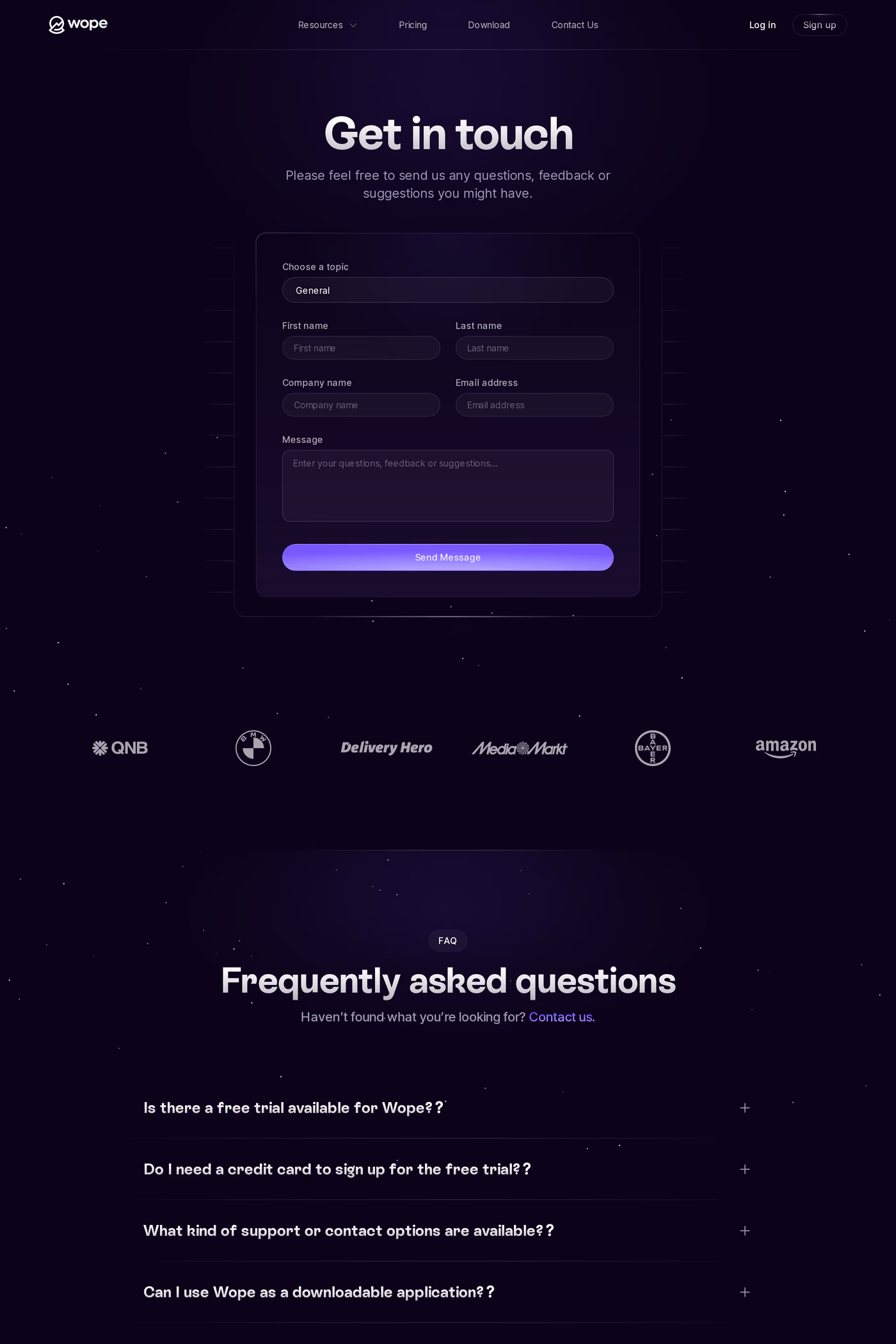 Wope contact page