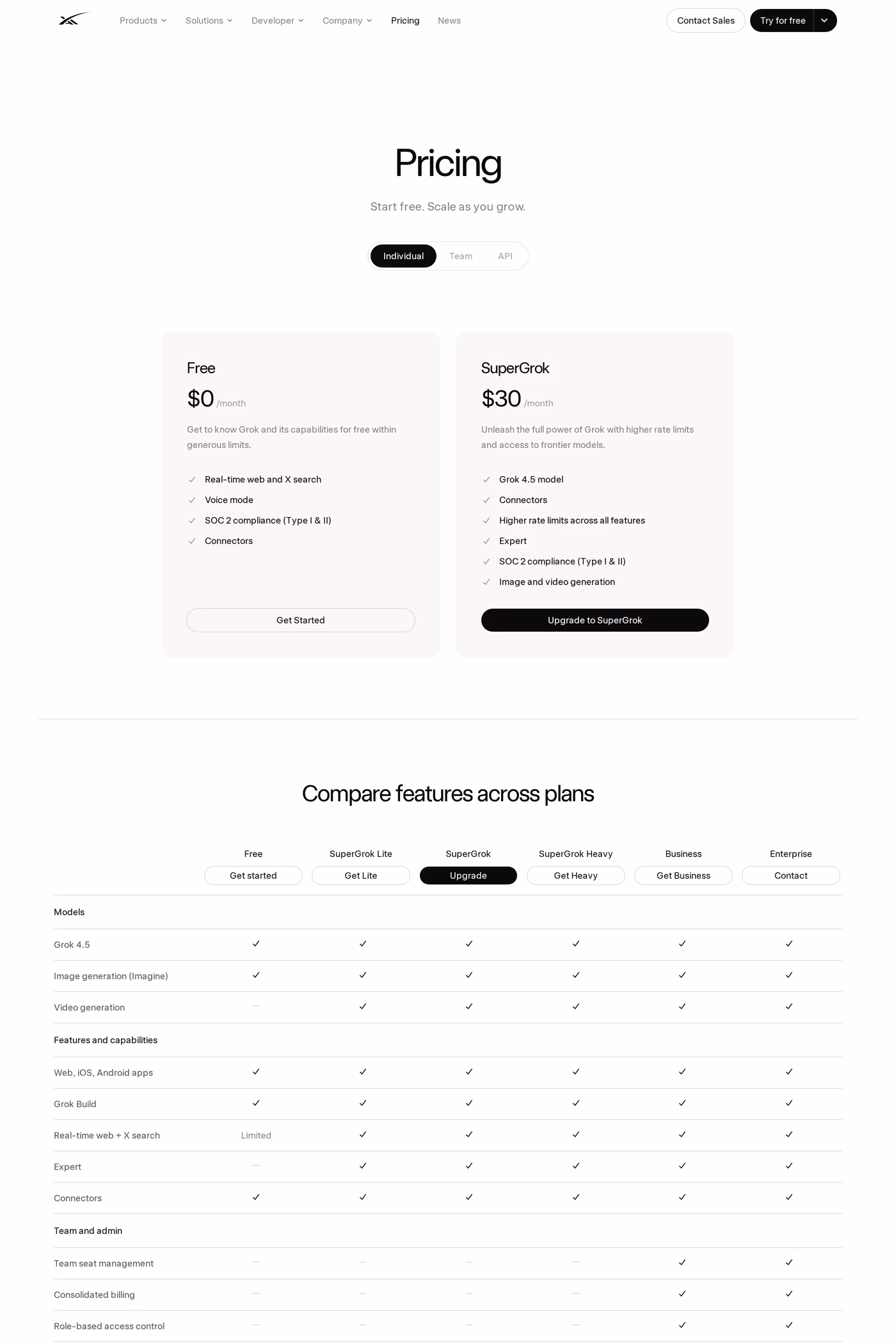 xAI pricing page