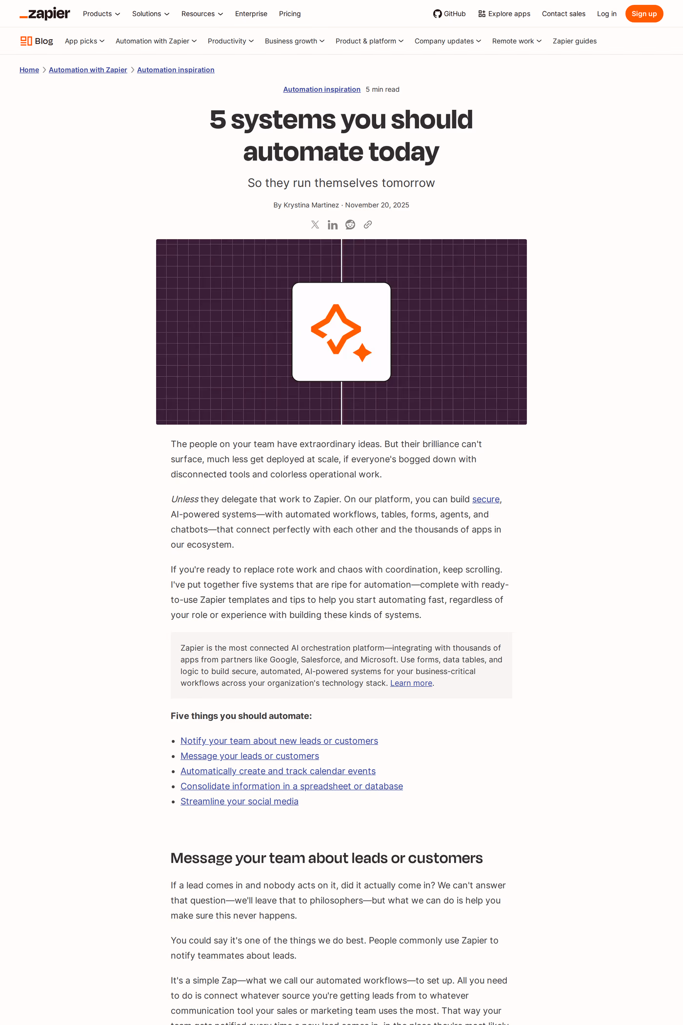 Zapier blog page
