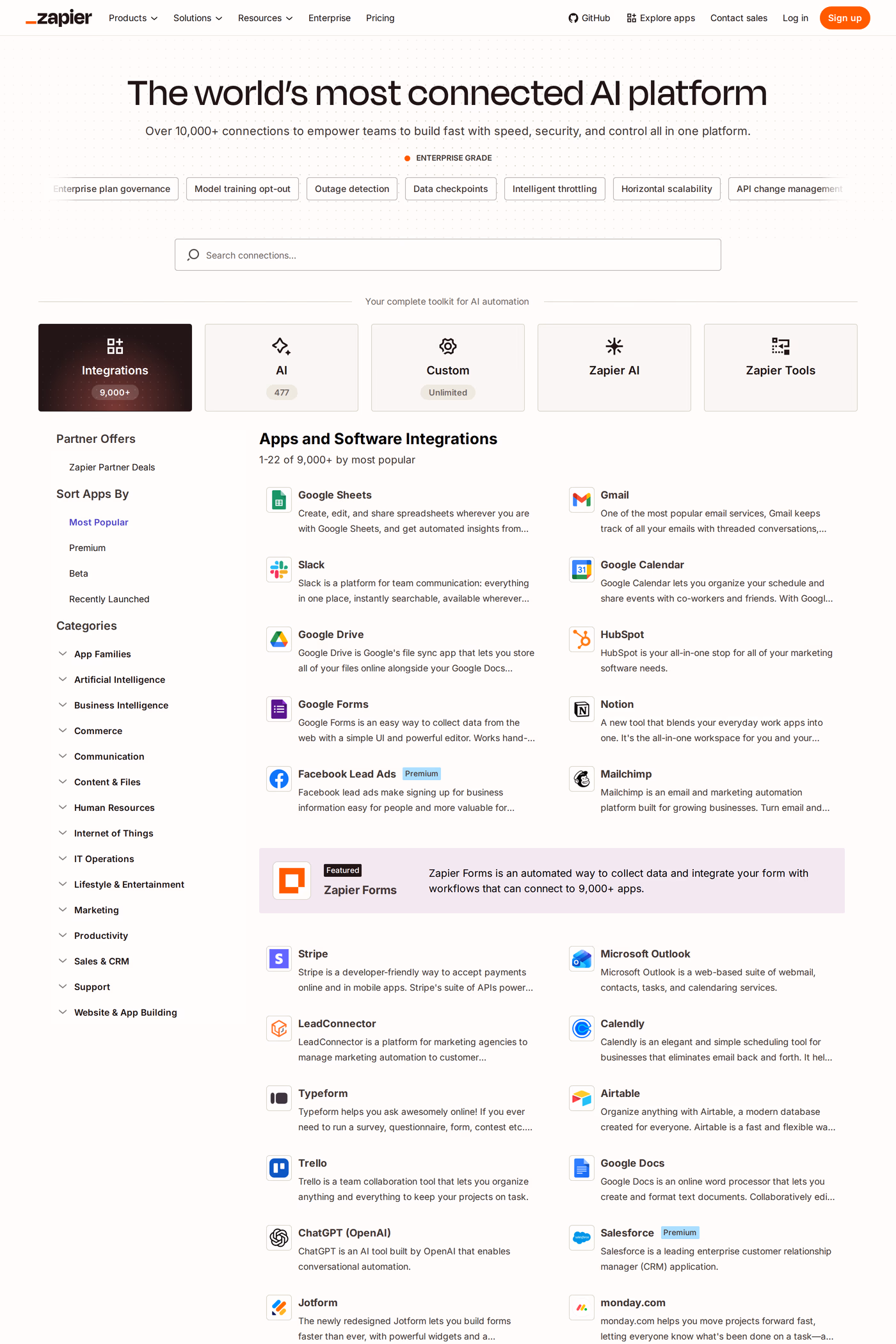 Zapier integrations page