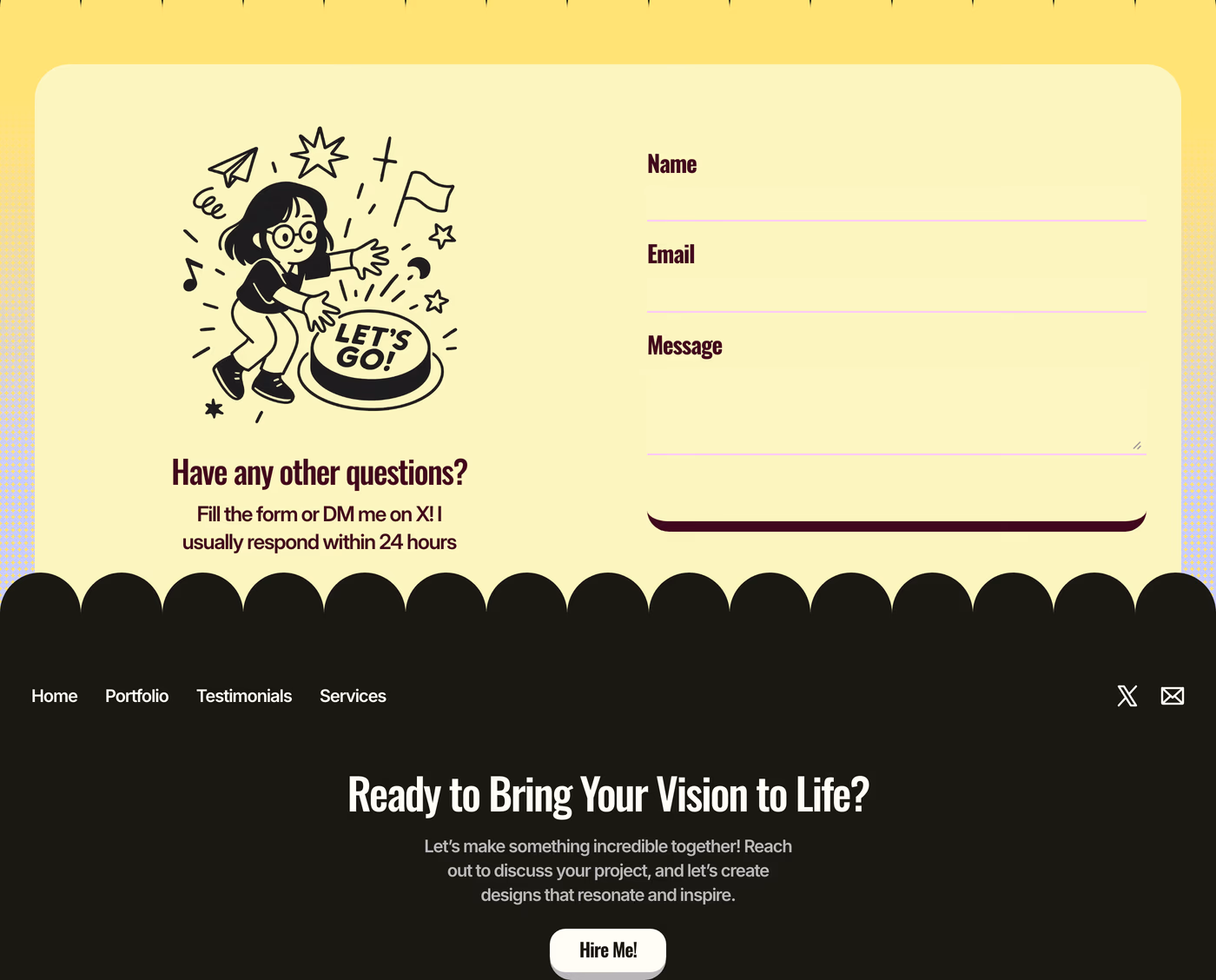 Amna Javed — screenshot of the footer section