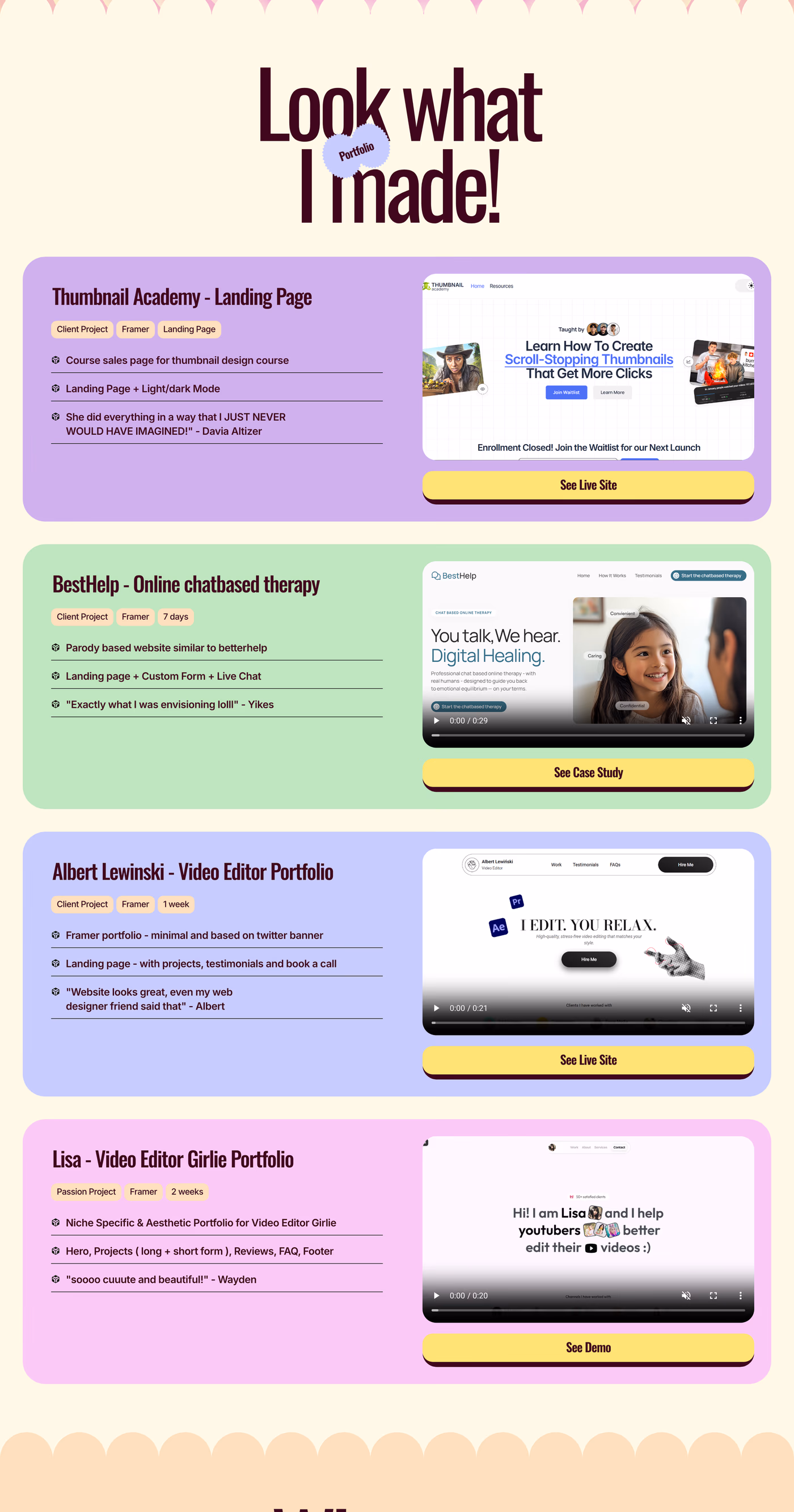 Amna Javed — screenshot of the portfolio section