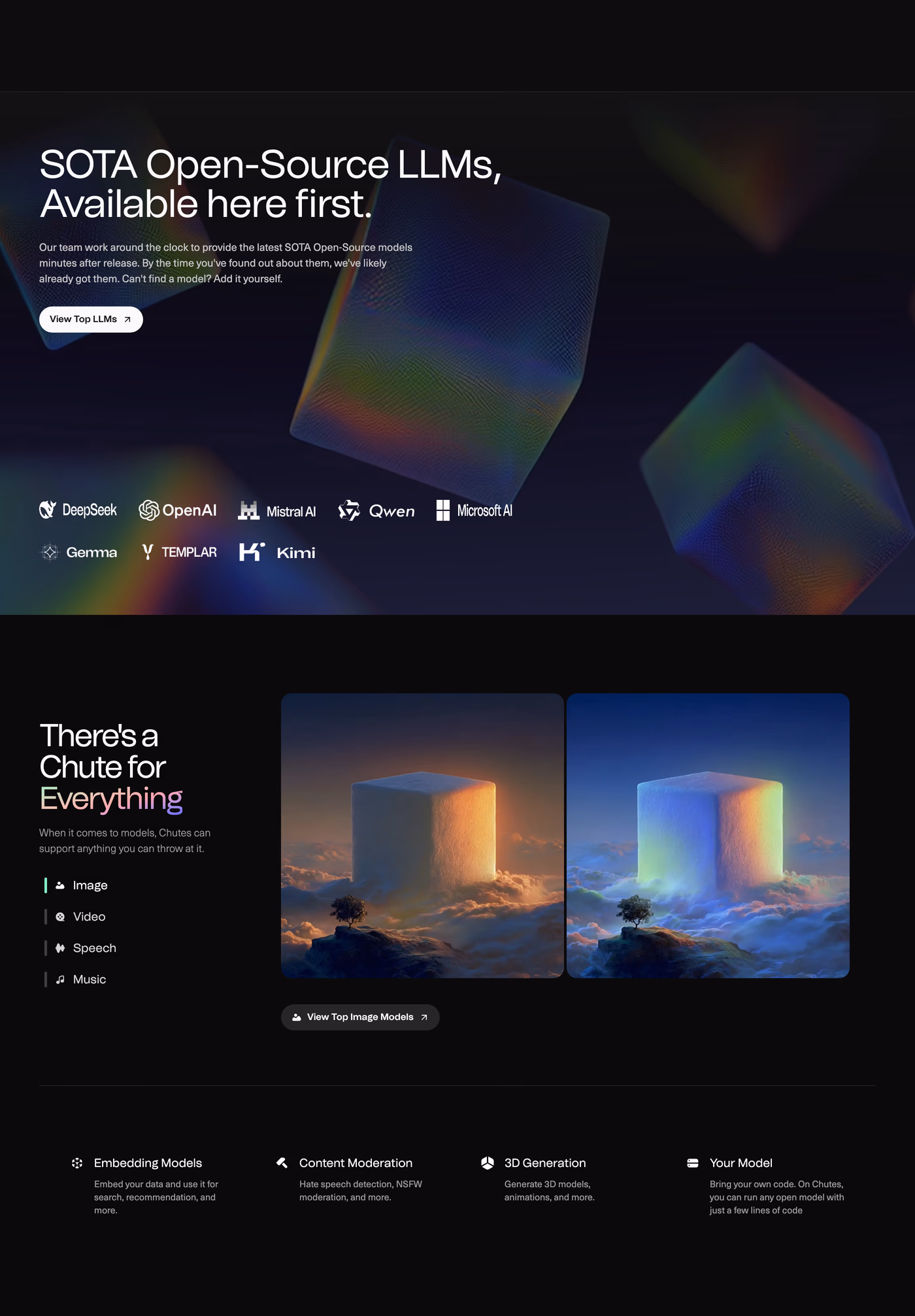 Chutes — screenshot of the hero section