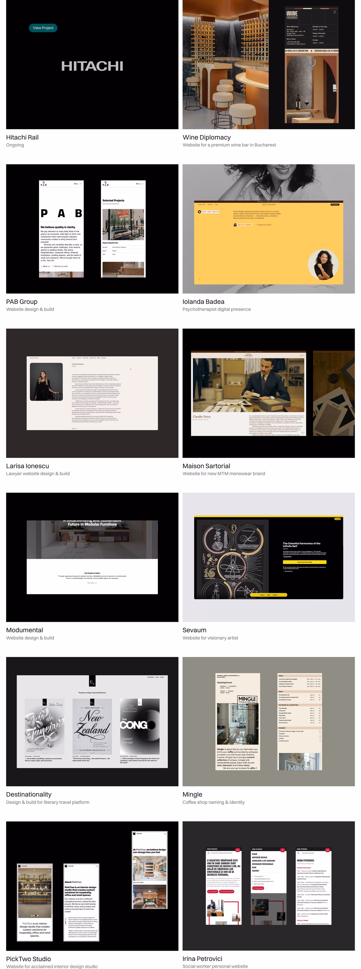 George Badea — screenshot of the portfolio section
