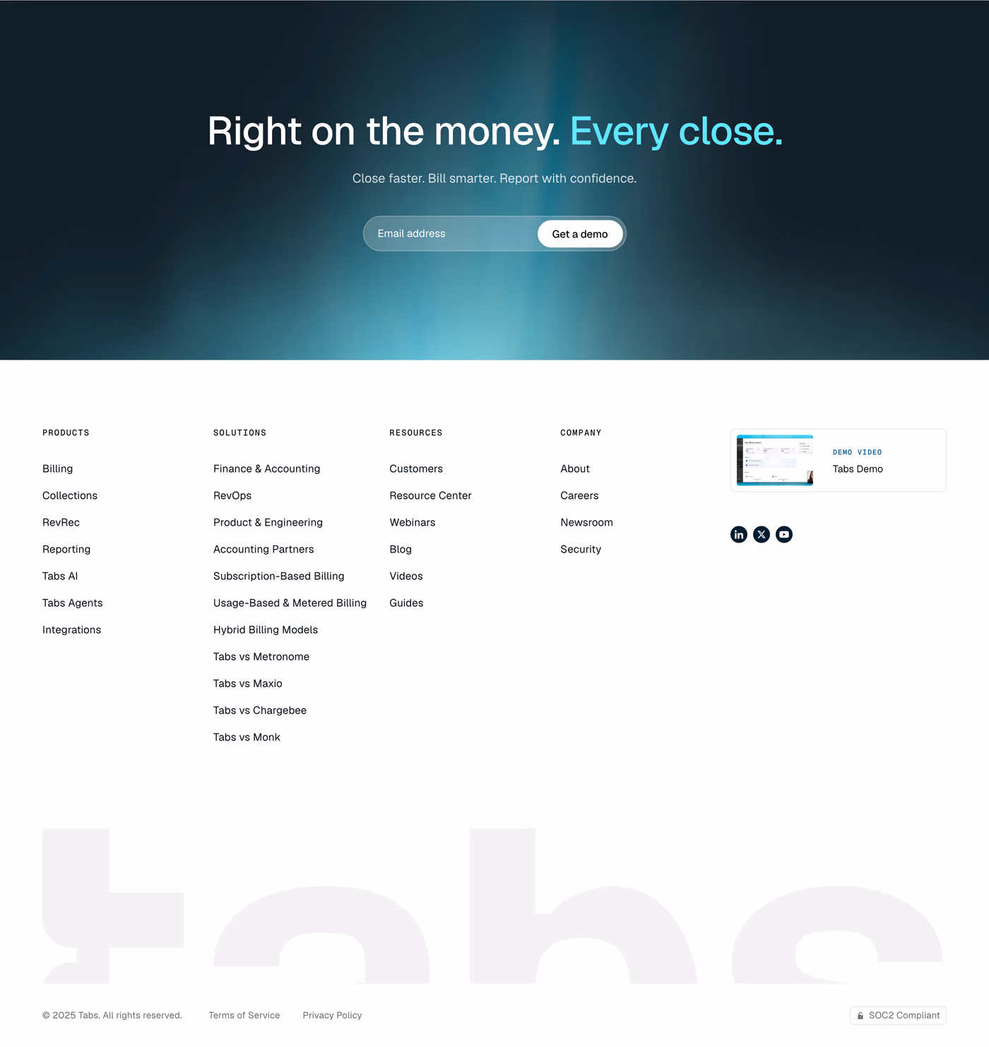 Tabs Footer section