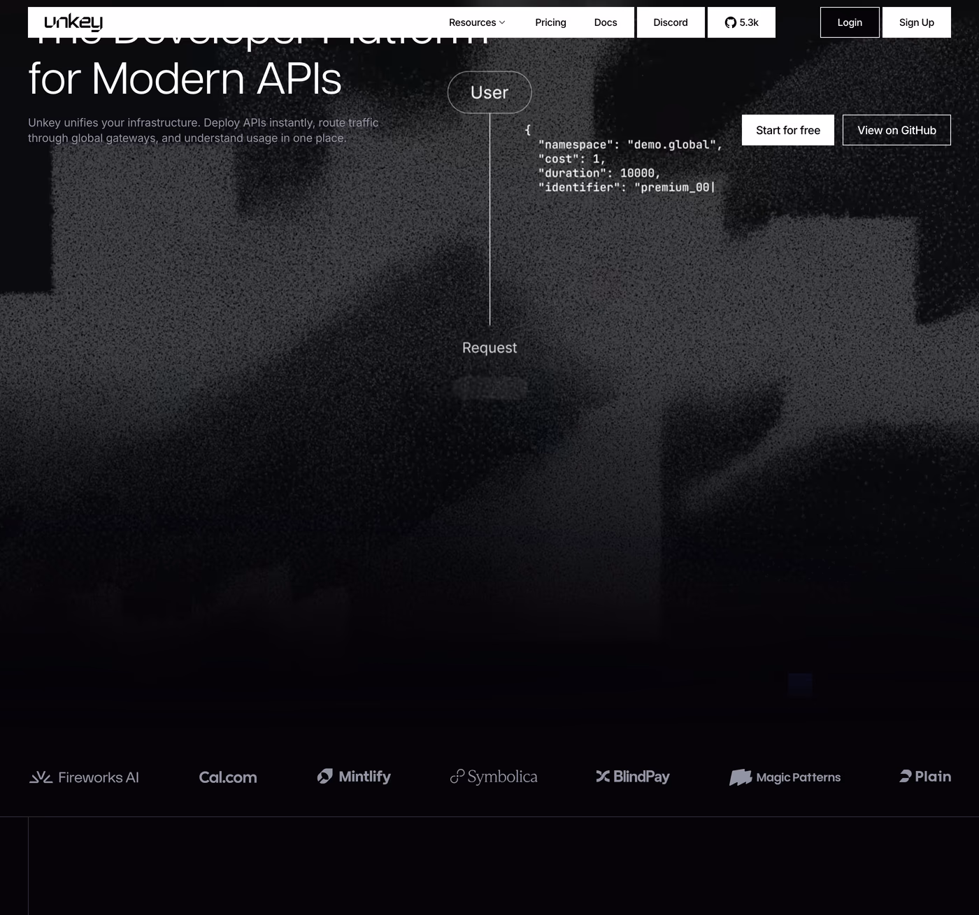 Unkey — screenshot of the hero section