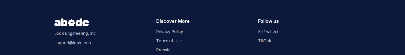 Abode — screenshot of the footer section