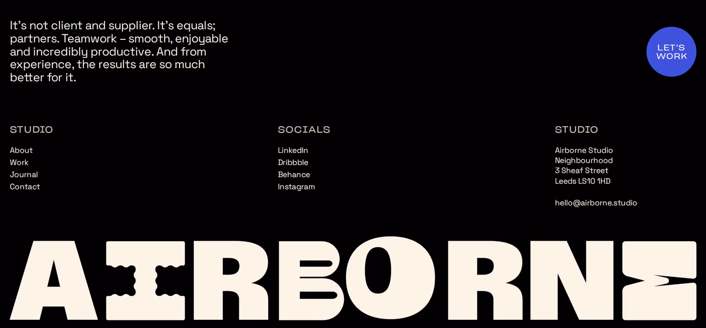 Airborne — screenshot of the footer section