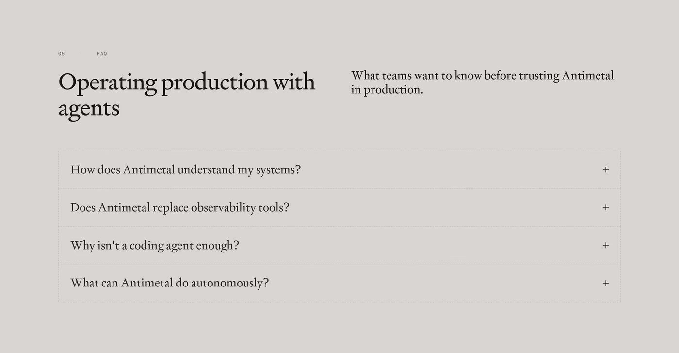 Antimetal FAQ section