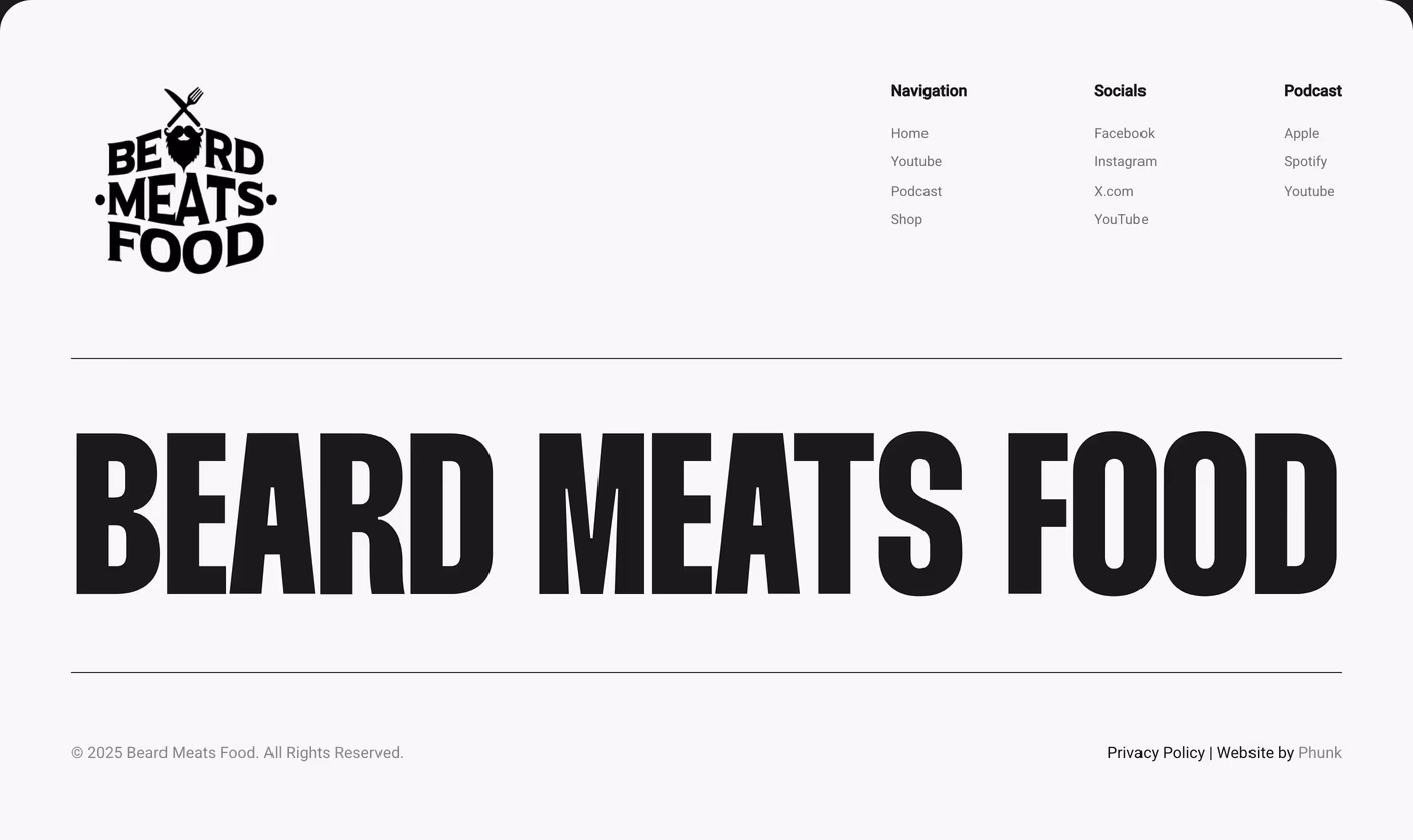 Beard Meats Food — screenshot of the footer section