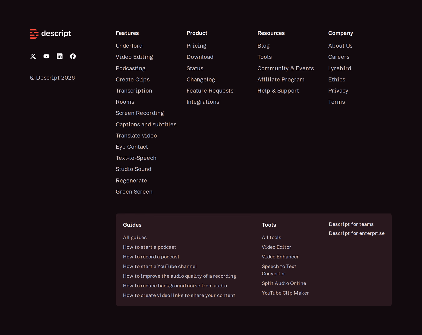 Descript Footer section