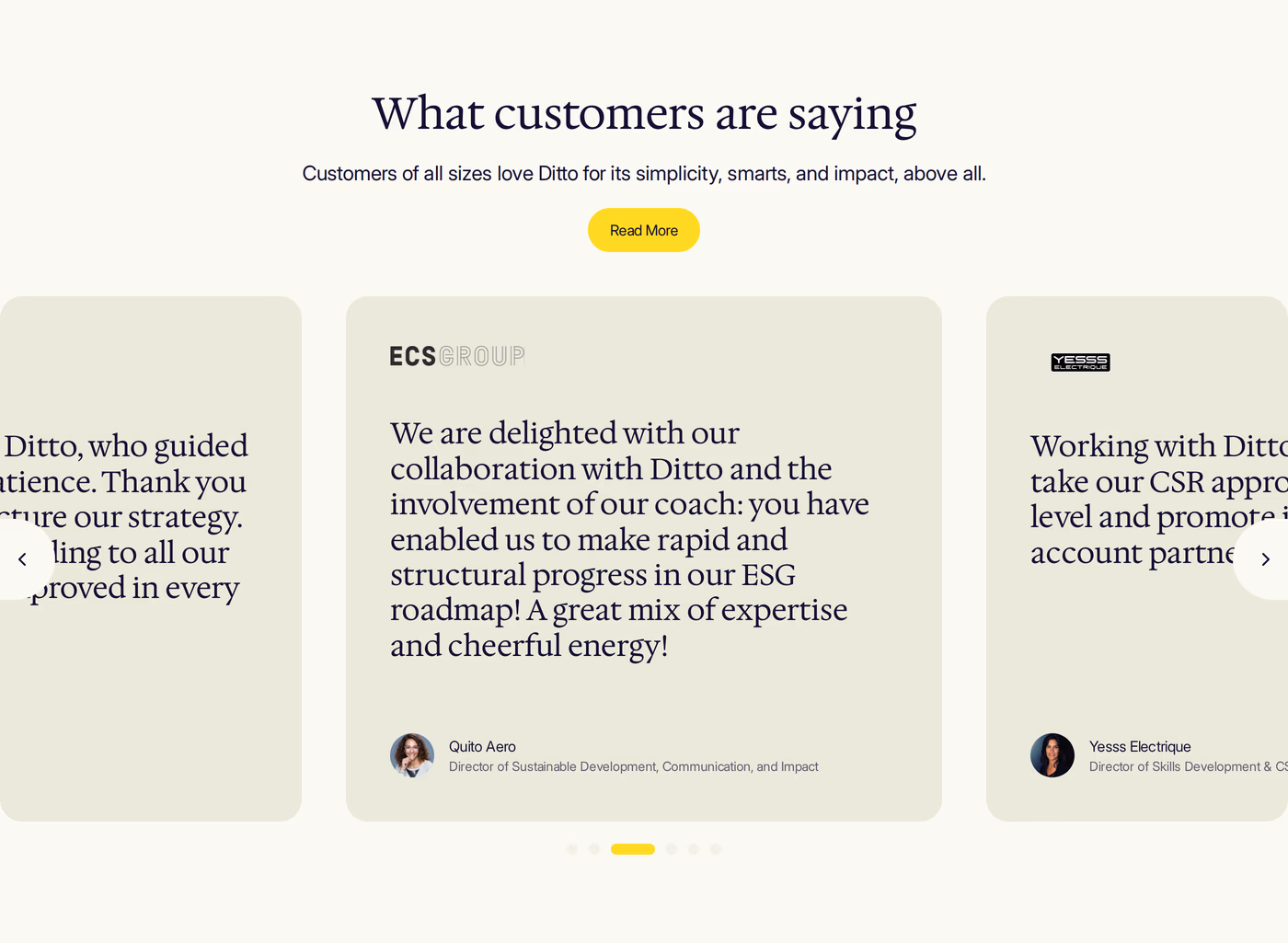 Ditto Testimonials section