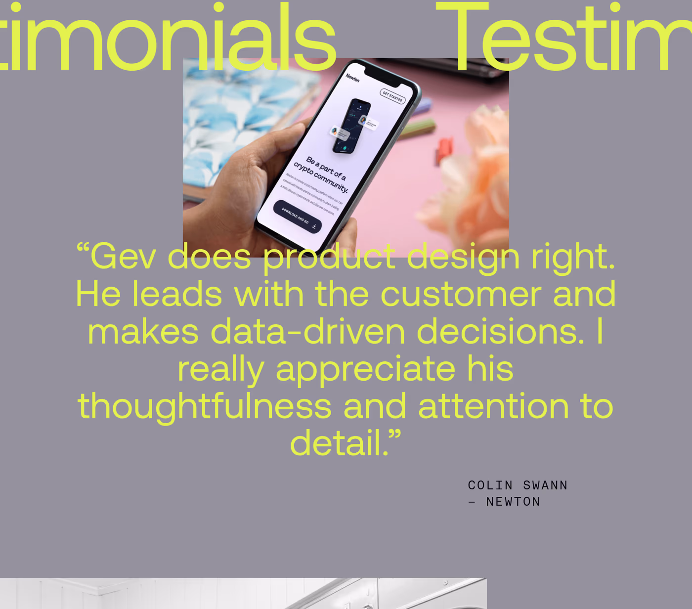 Gev Design — screenshot of the testimonials section