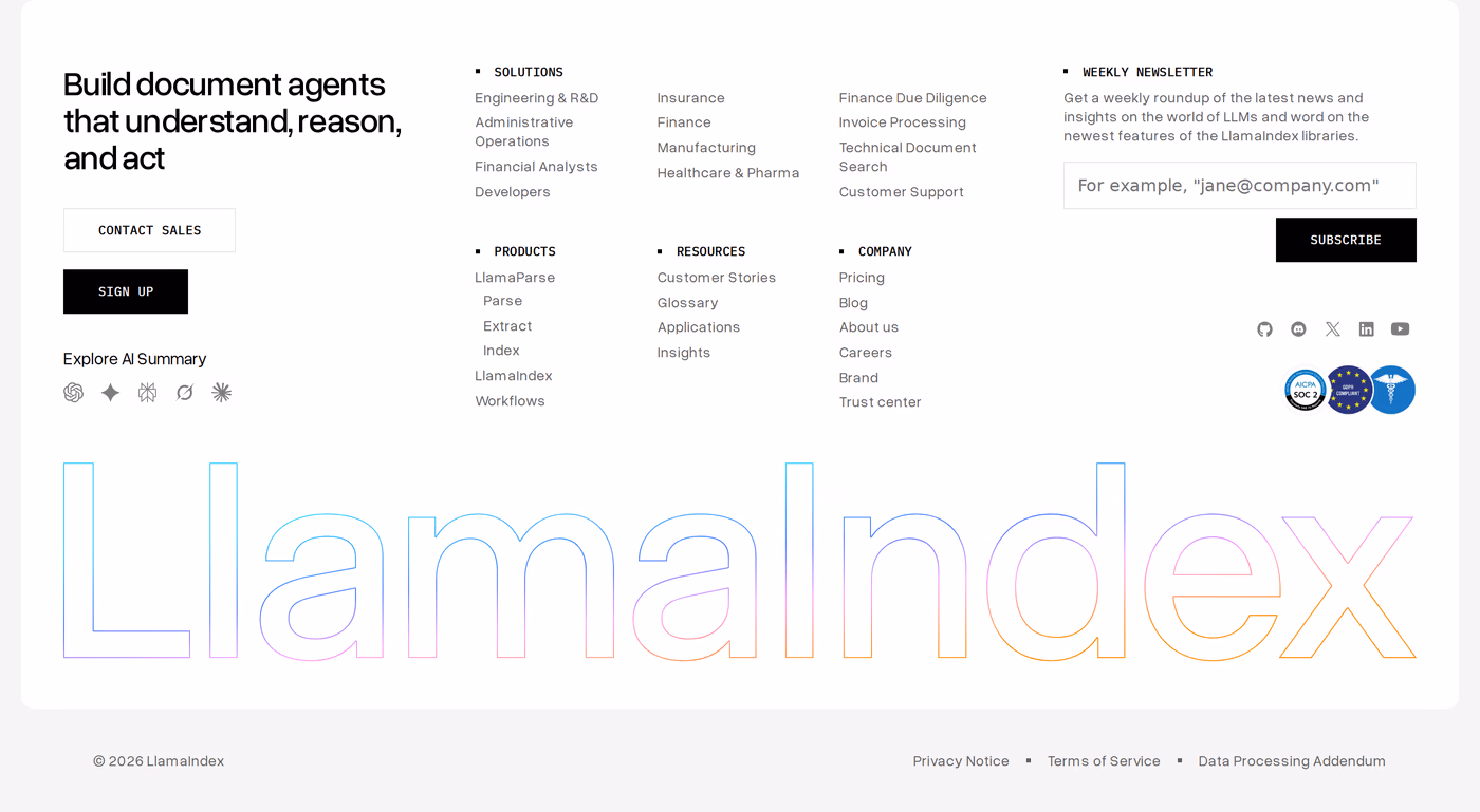 LlamaIndex Footer section