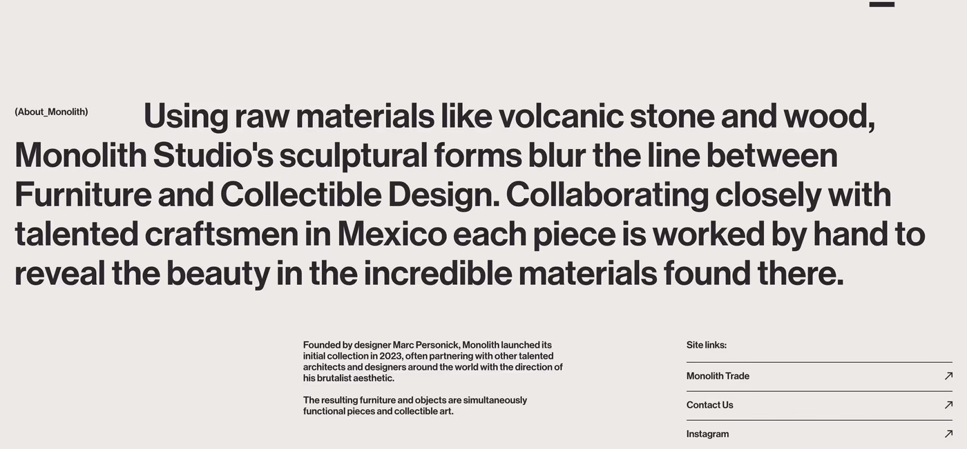 Monolith — screenshot of the about section