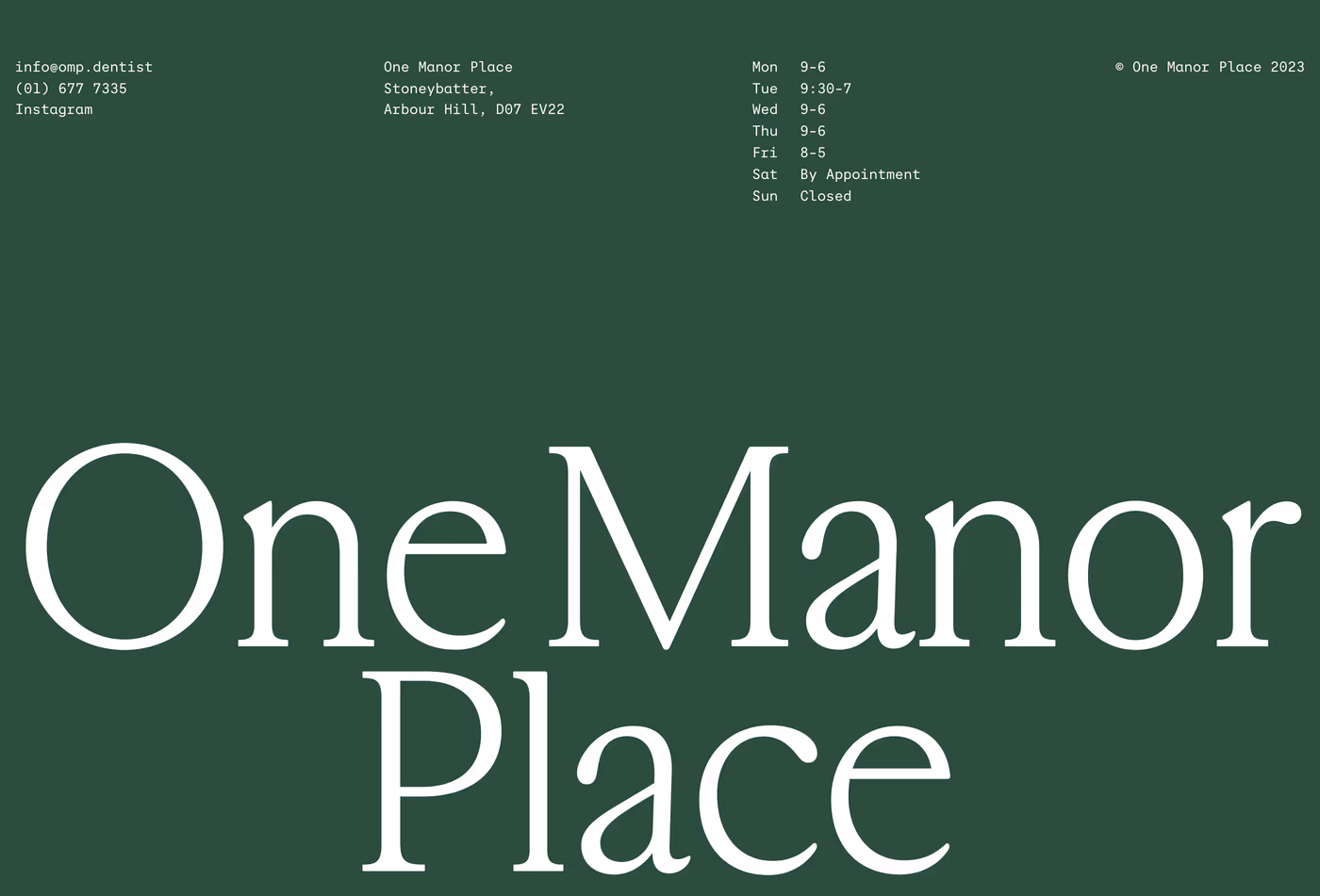 One Manor Place — screenshot of the footer section