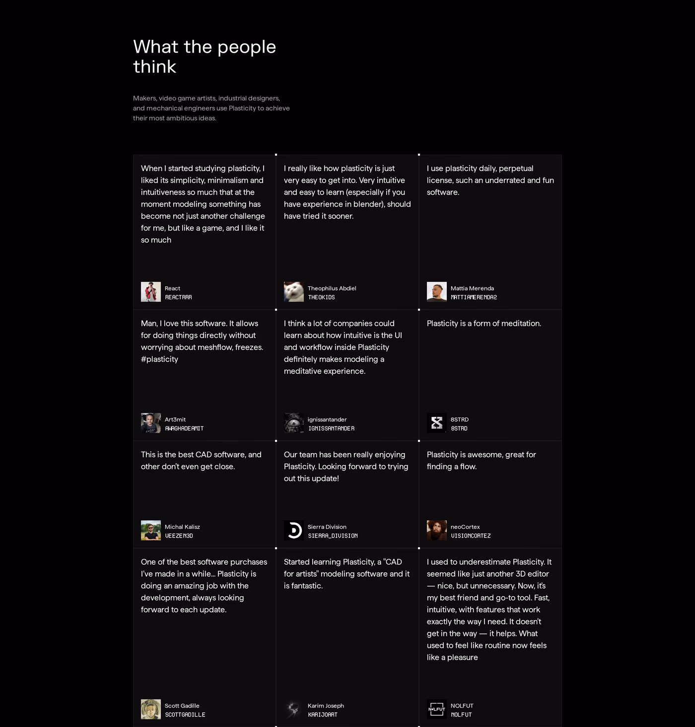 Plasticity Testimonials section