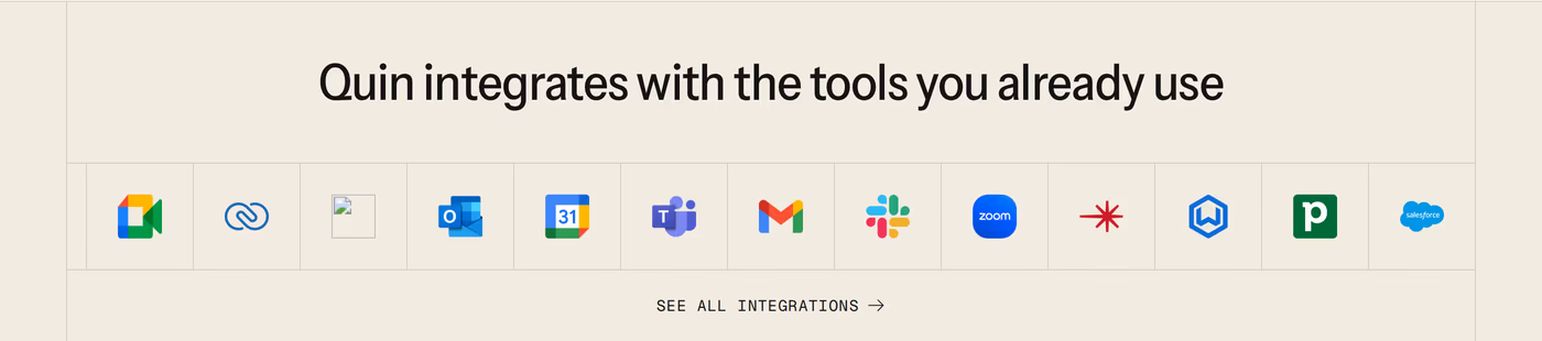 Quin — screenshot of the logos section