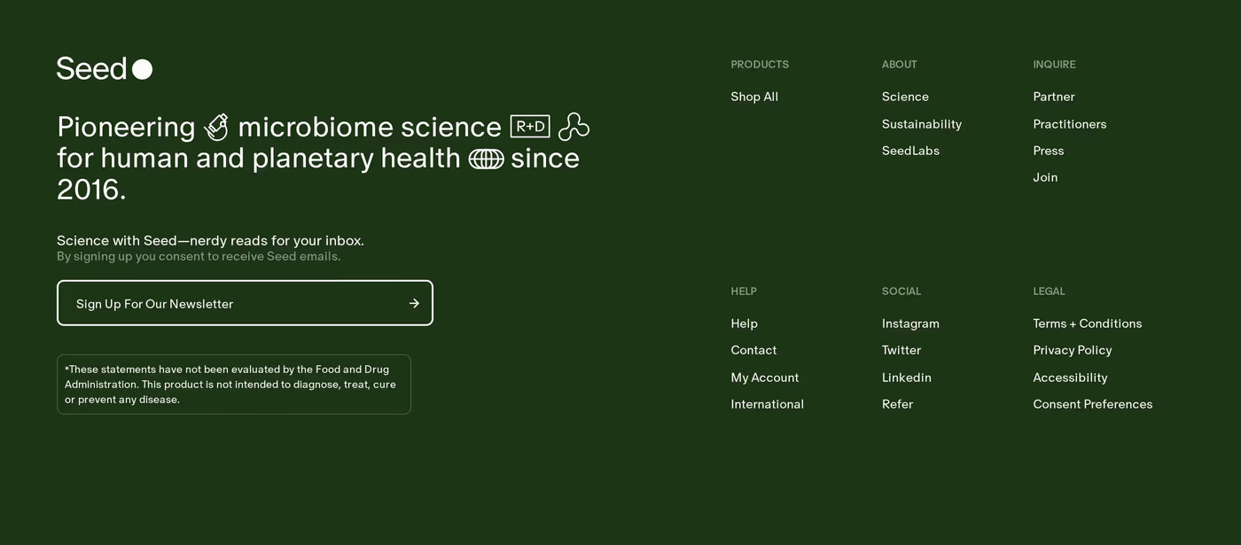 Seed — screenshot of the footer section