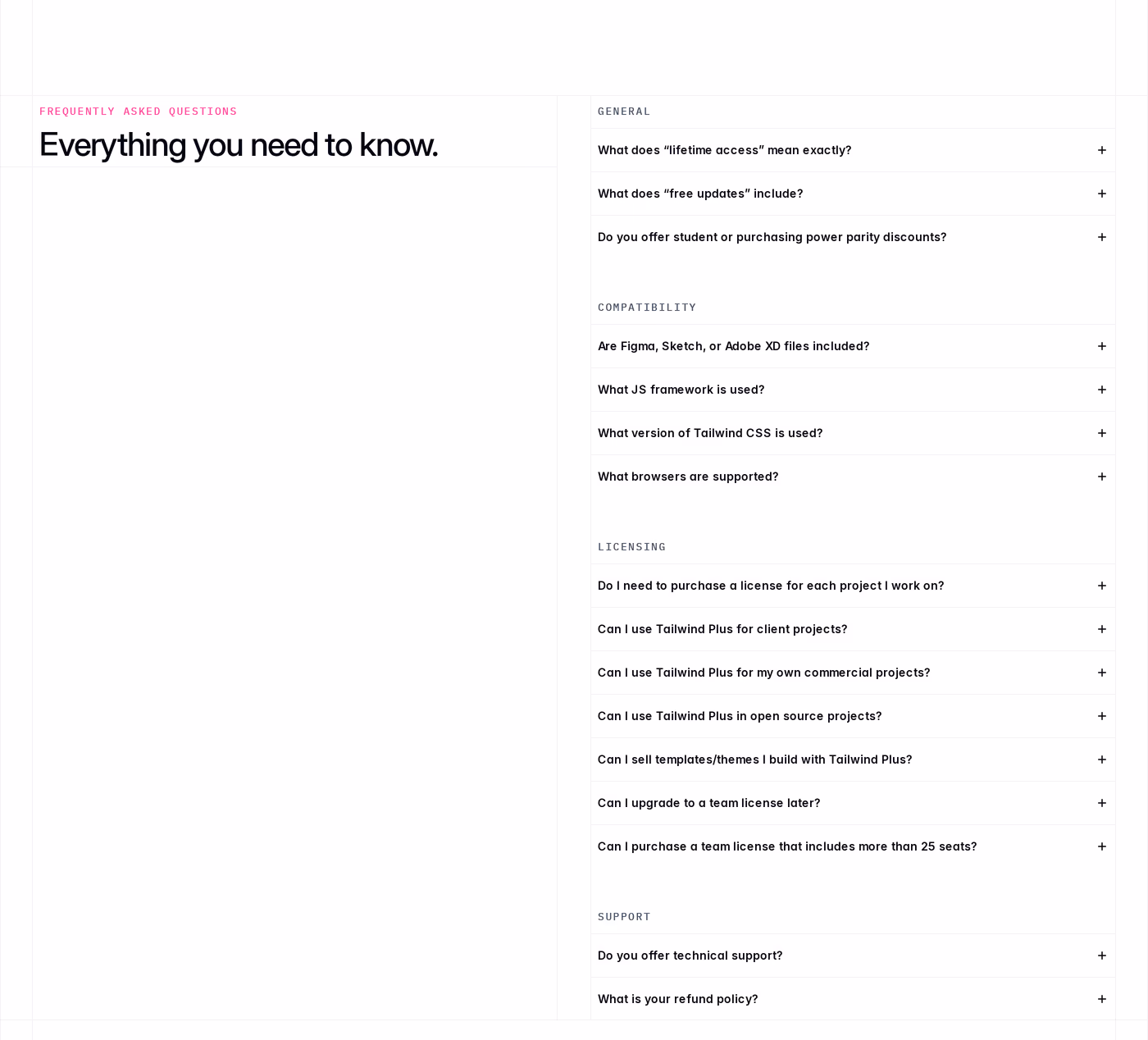 Tailwind UI FAQ section