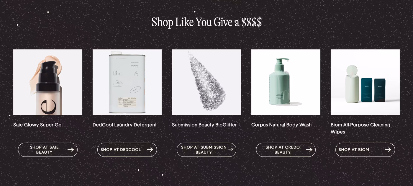 The Unwash — screenshot of the products section