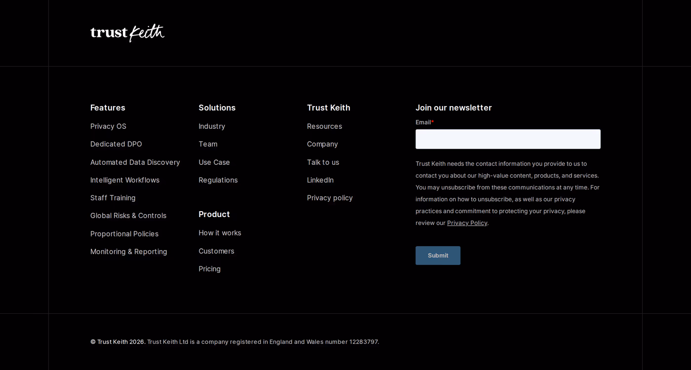 Trust Keith — screenshot of the footer section