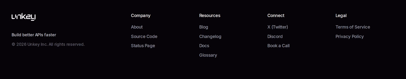 Unkey — screenshot of the footer section