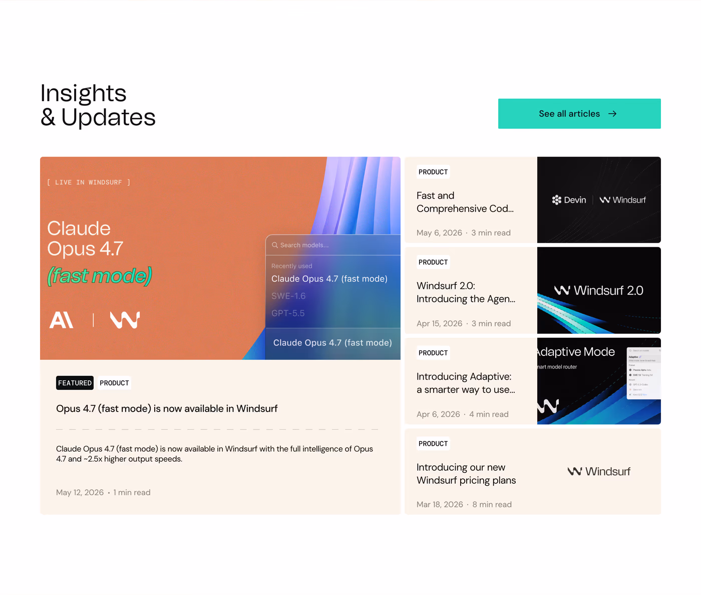 Windsurf — screenshot of the blog section