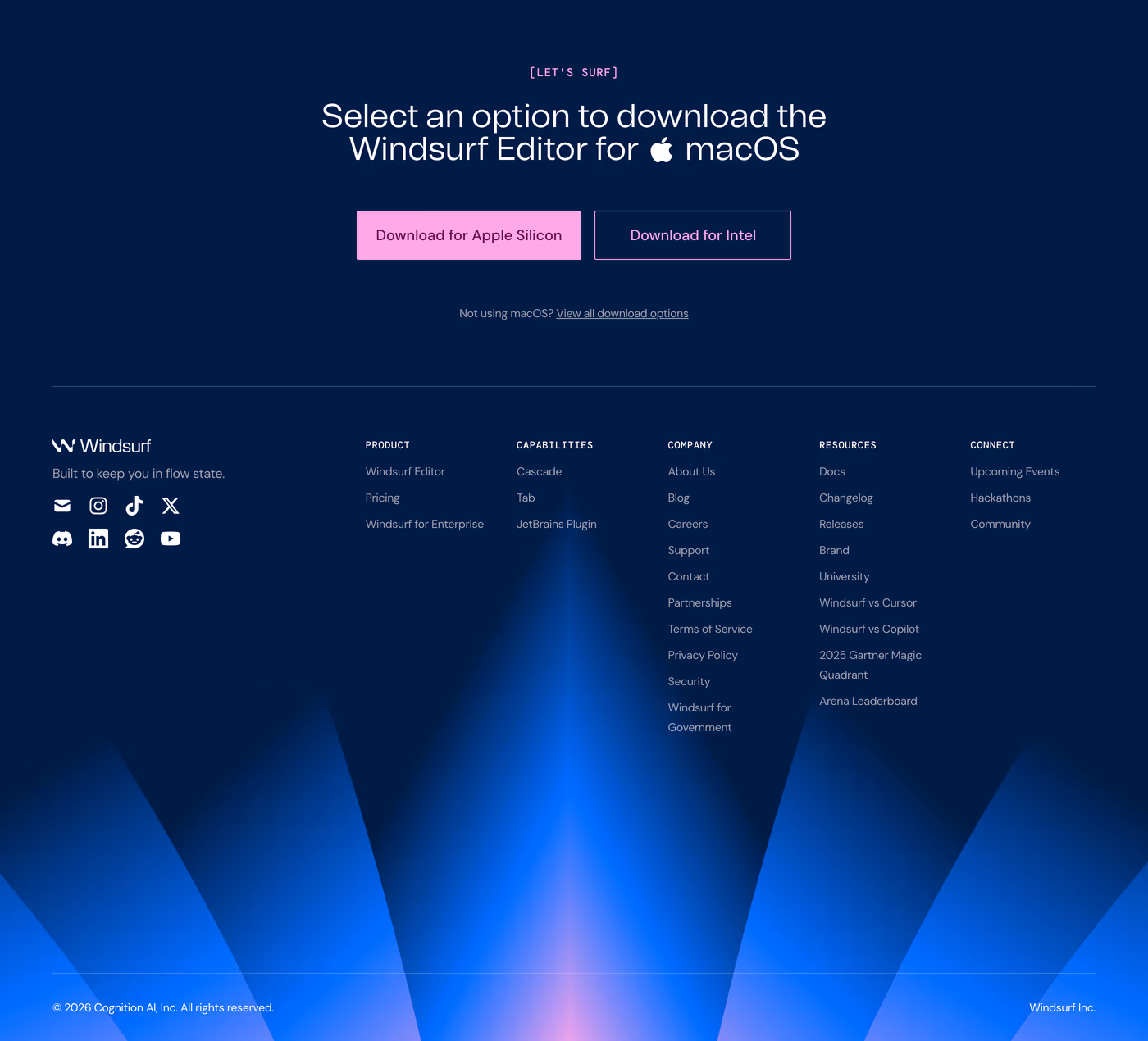 Windsurf — screenshot of the footer section