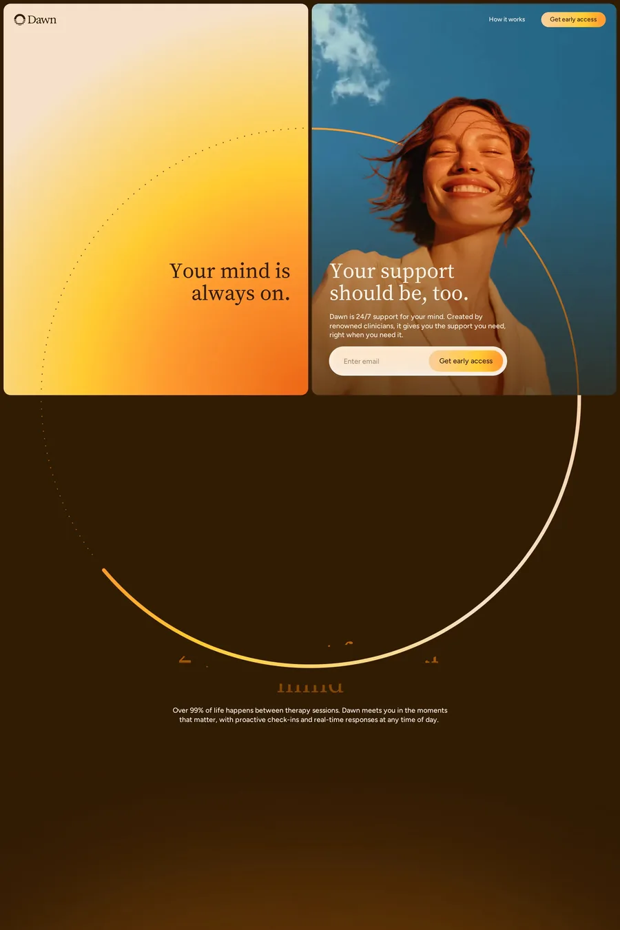 Dawn — waitlist website screenshot