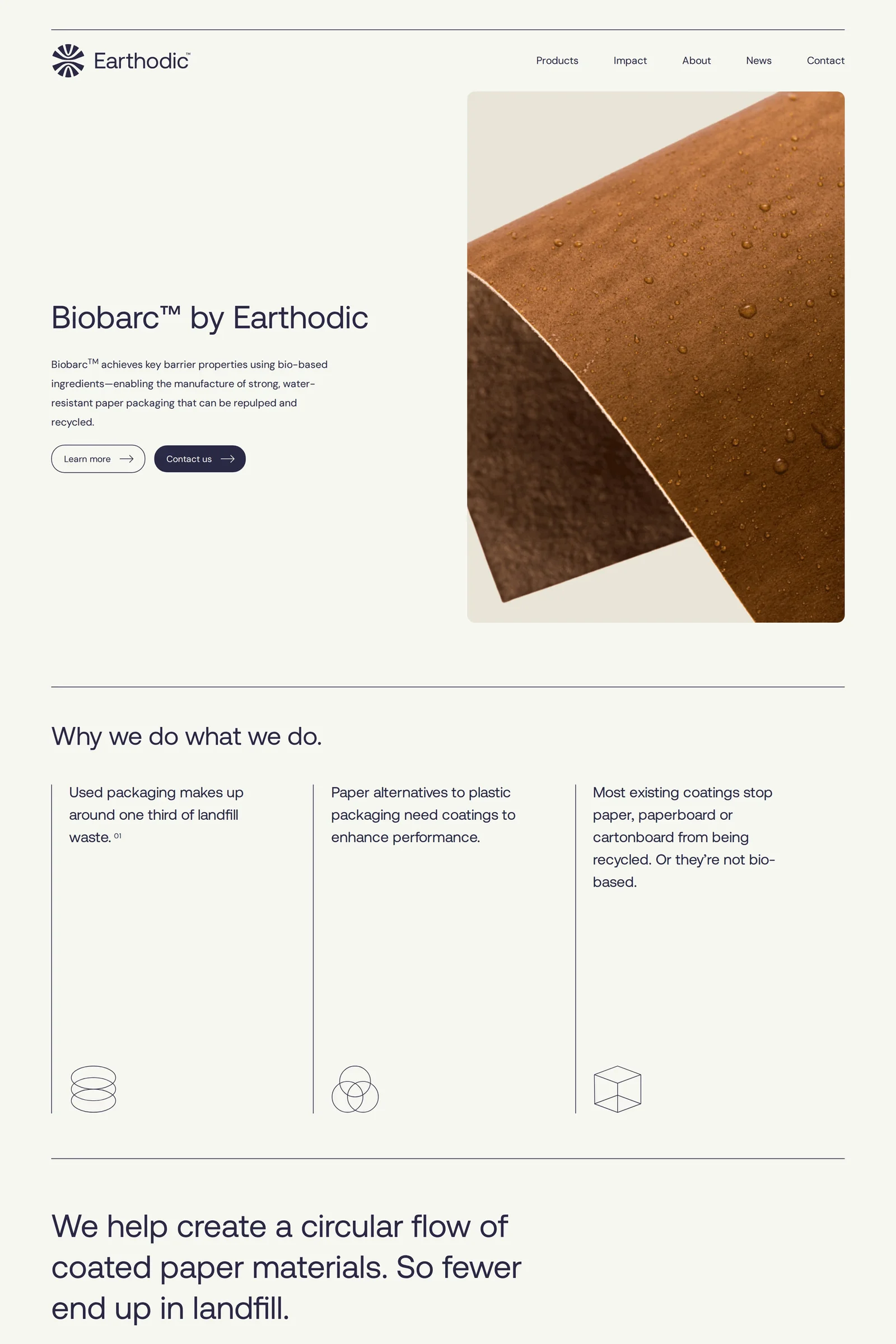 Earthodic — screenshot of a minimal, neutral climate landing page in cream and dark blue