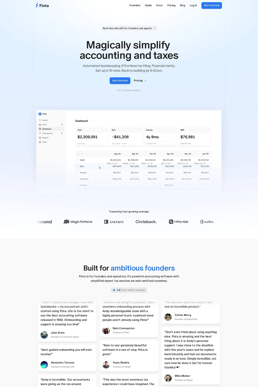 Finta — landing website screenshot